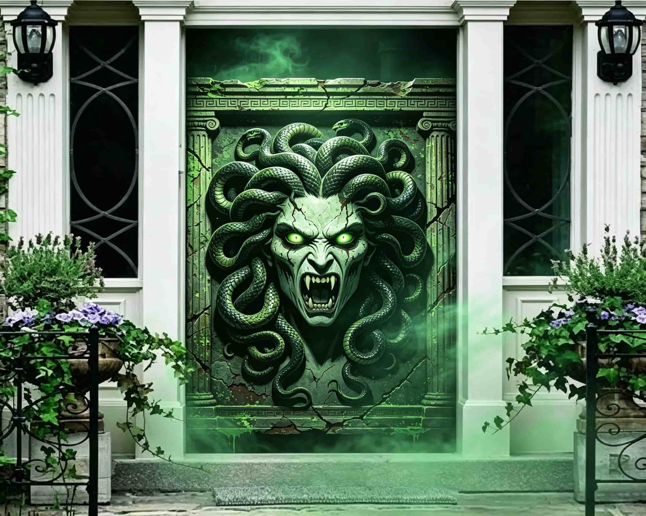 Cursed Portrait Door Medusa Stone Temple Haunted Halloween Door Decoration CSH68-37