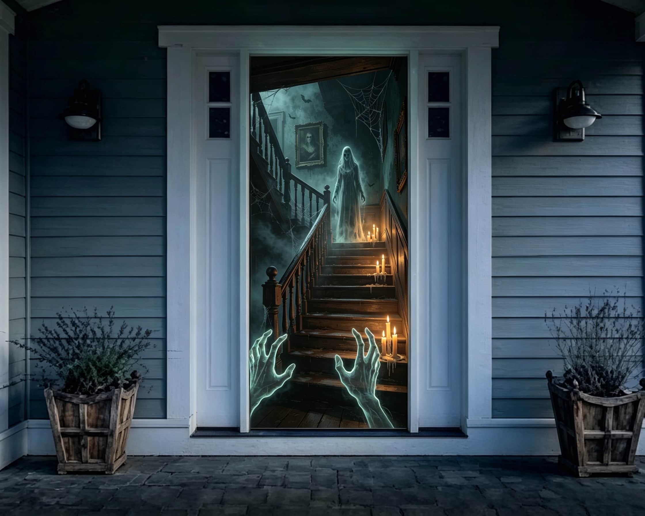 Haunted Mansion Door Ghost Hands Staircase Halloween Door Cover CSH68-40
