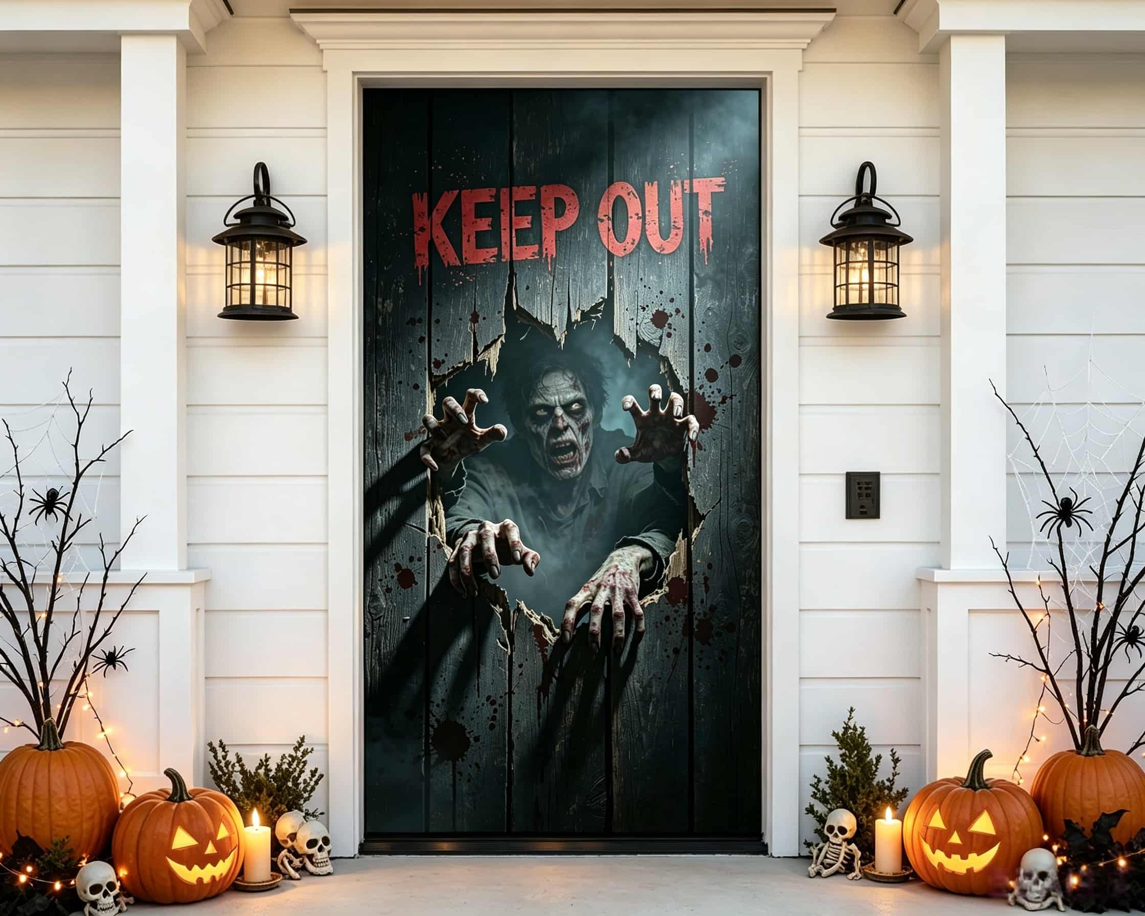Zombie Outbreak Door Bloody Hands Broken Door Halloween Front Door Decor CSH68-42