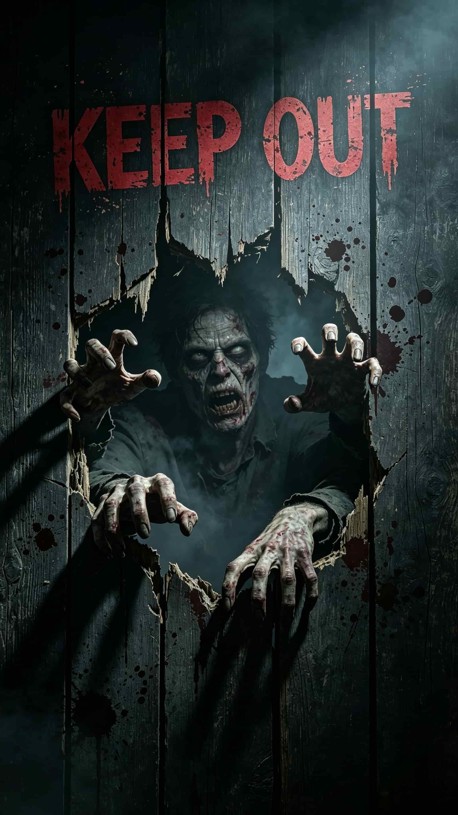 Zombie Outbreak Door Bloody Hands Broken Door Halloween Front Door Decor CSH68-42