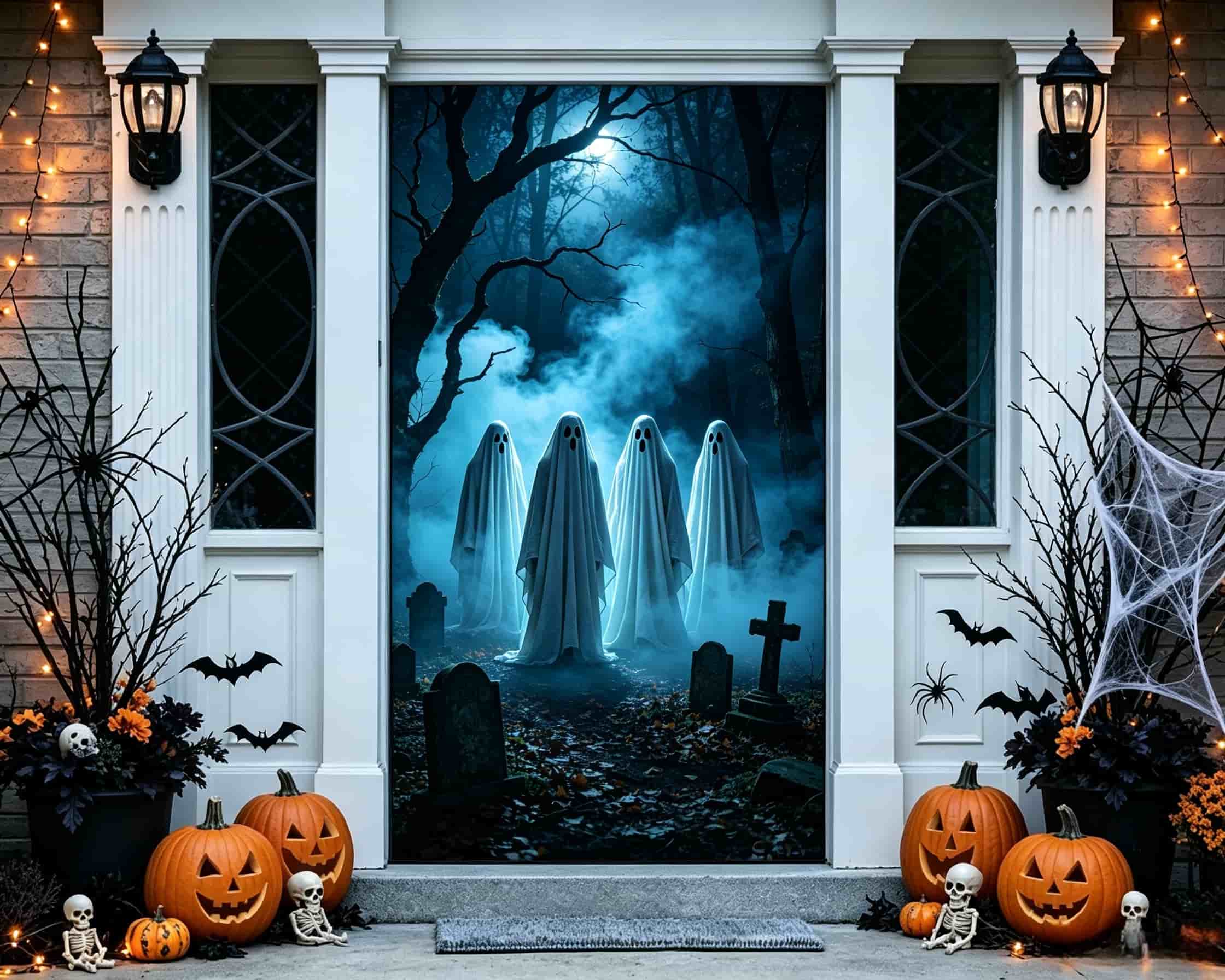 Haunted Forest Door Moonlit Ghost Gathering Halloween Front Door Decoration CSH68-43