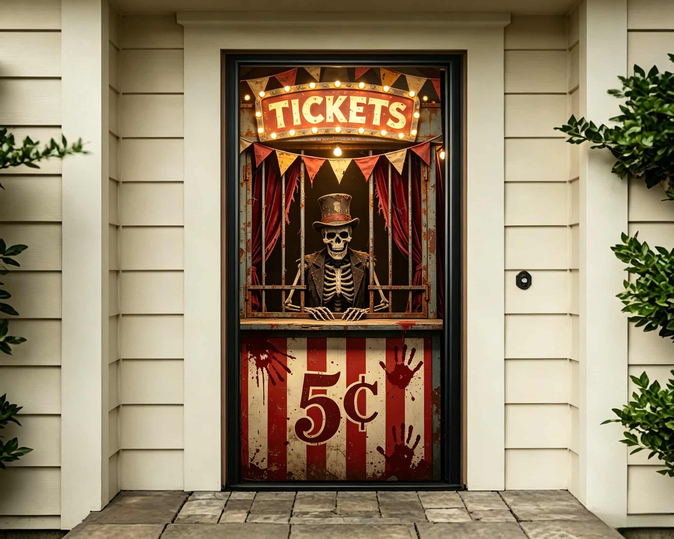 Spooky Carnival Door Skeleton Ticket Booth Halloween Bedroom Door Cover CSH68-44
