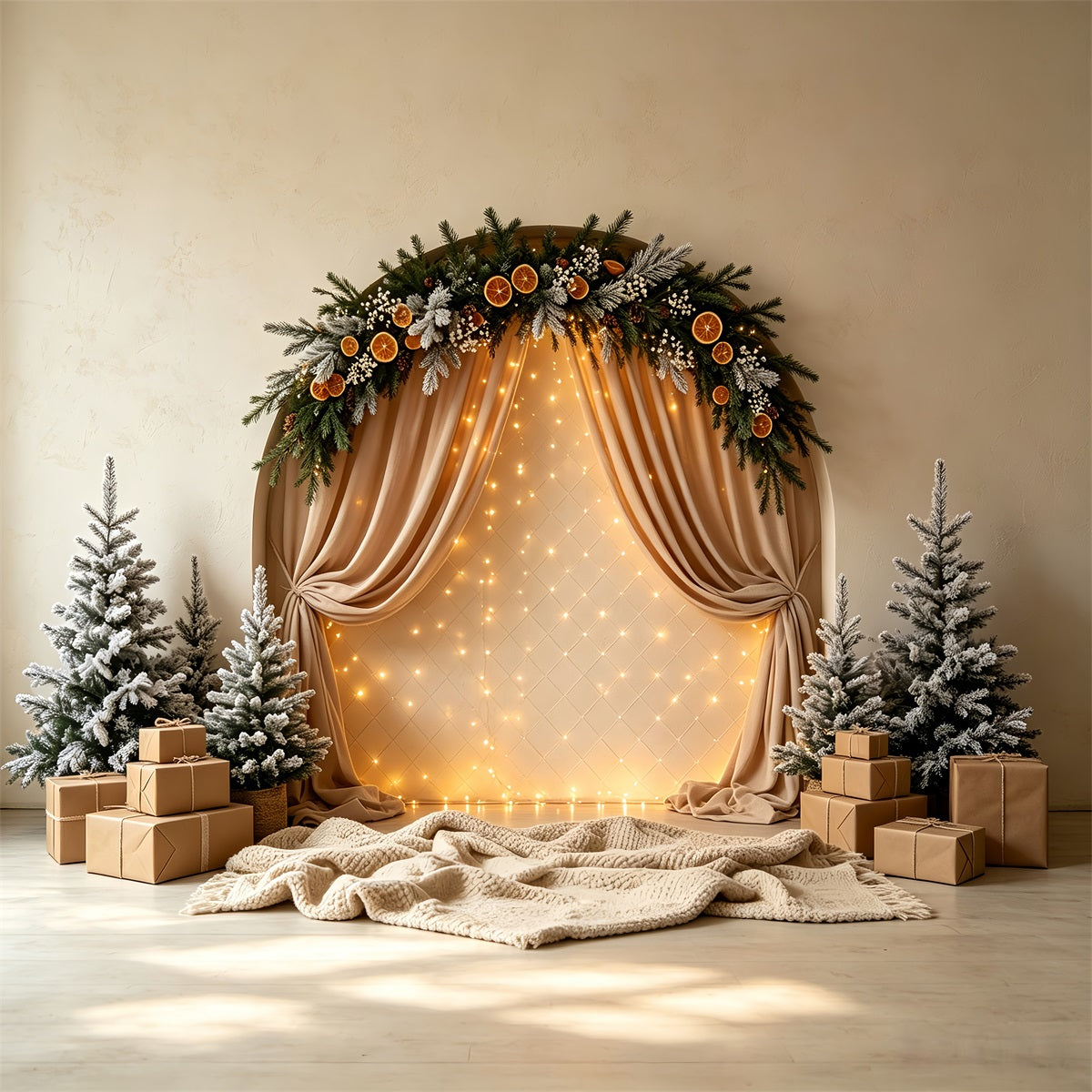 Christmas Lights Backdrop Frosted Arch Garland Curtain Backdrop Christmas CSH68-56