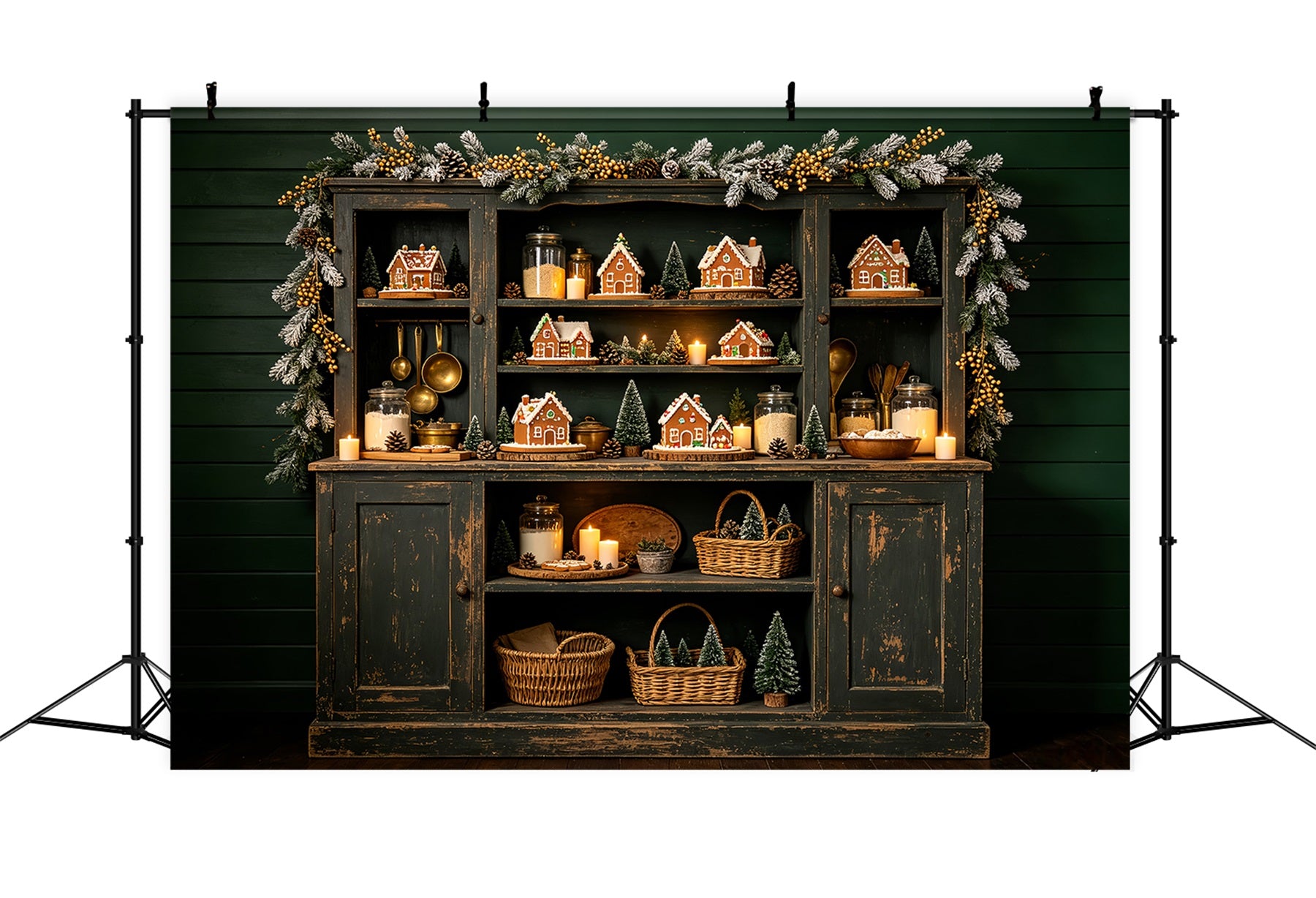 Christmas Kitchen Backdrop Gingerbread Shelf Village Christmas Photography Backdrop CSH68-57