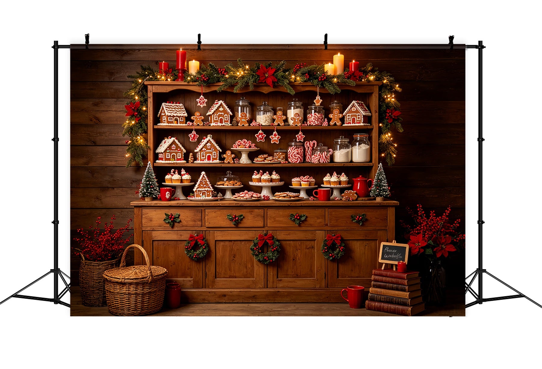 Christmas Bakery Backdrop Gingerbread Candy Cabinet Christmas Photography Backdrops CSH68-59