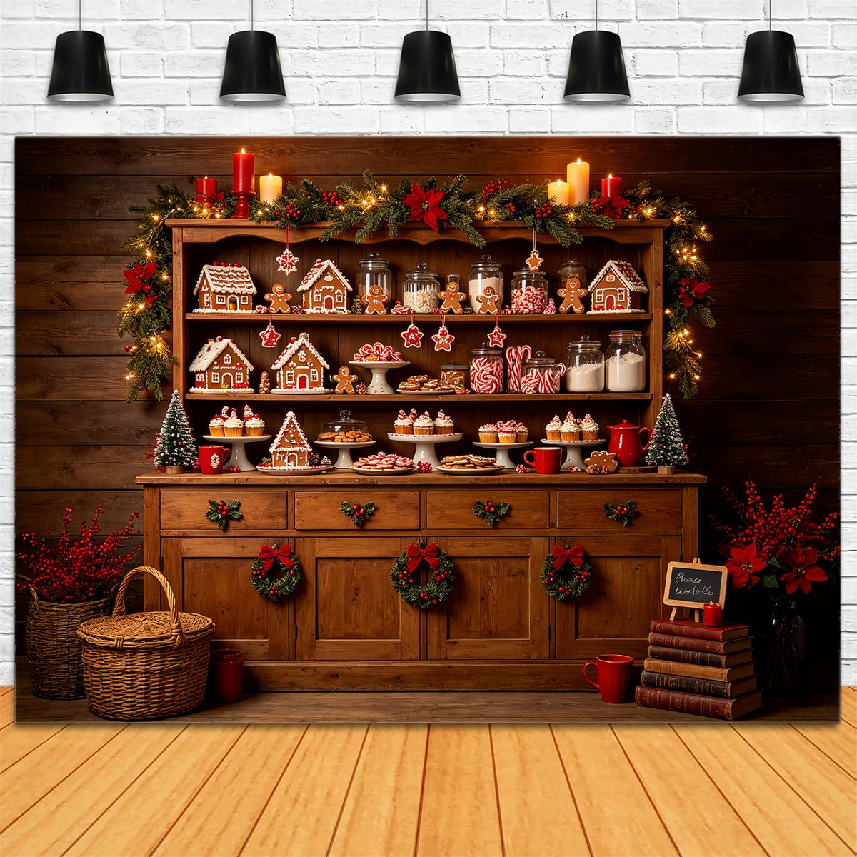 Christmas Bakery Backdrop Gingerbread Candy Cabinet Christmas Photography Backdrops CSH68-59
