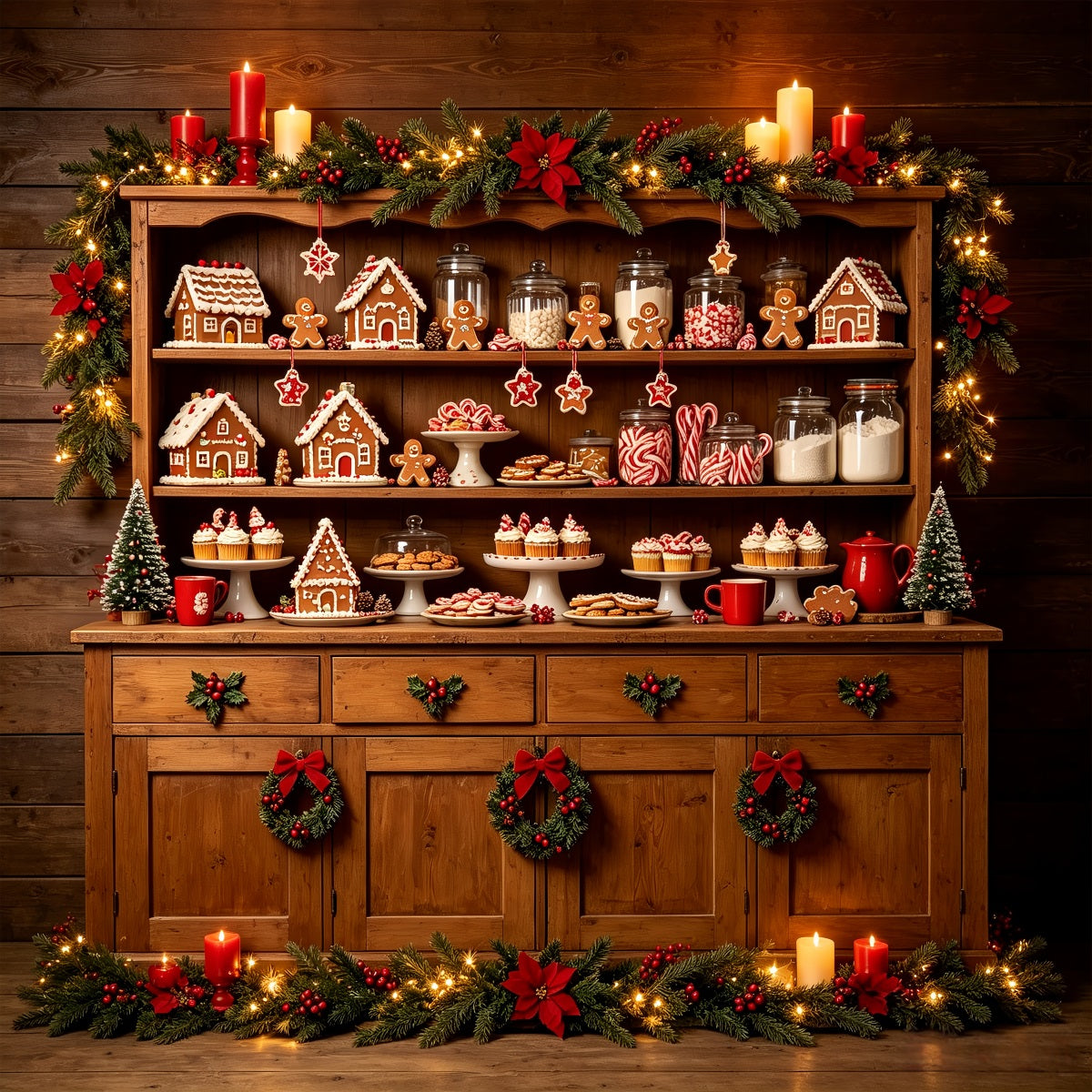 Christmas Bakery Backdrop Gingerbread Candy Cabinet Christmas Photography Backdrops CSH68-59