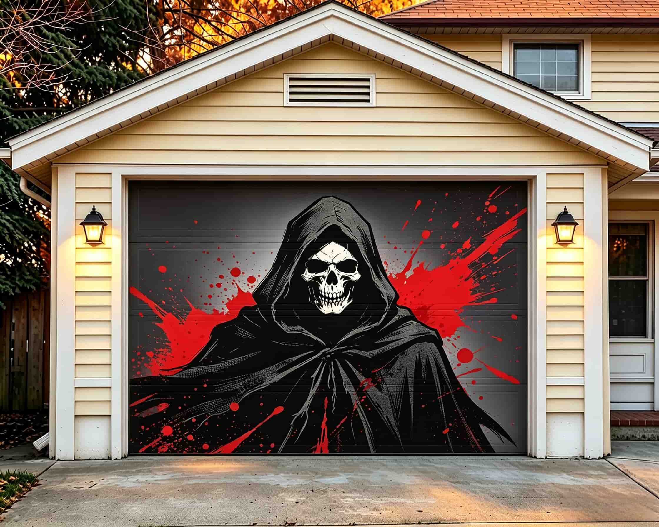 Ghost Halloween Garage Door Cover Grim Reaper Blood Splatter Halloween Garage Door Decoration CSH68-6-1 car
