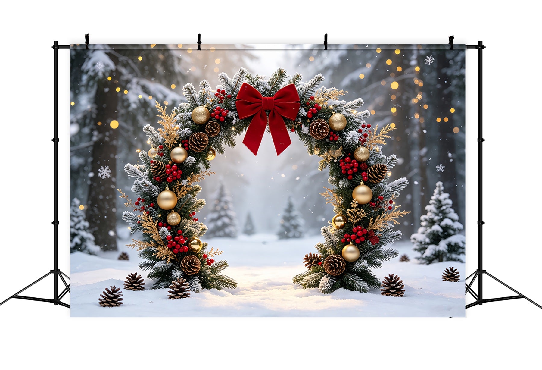 Christmas Wreath Backdrop Snowy Forest Garland Arch Photography Christmas Backdrops CSH68-63