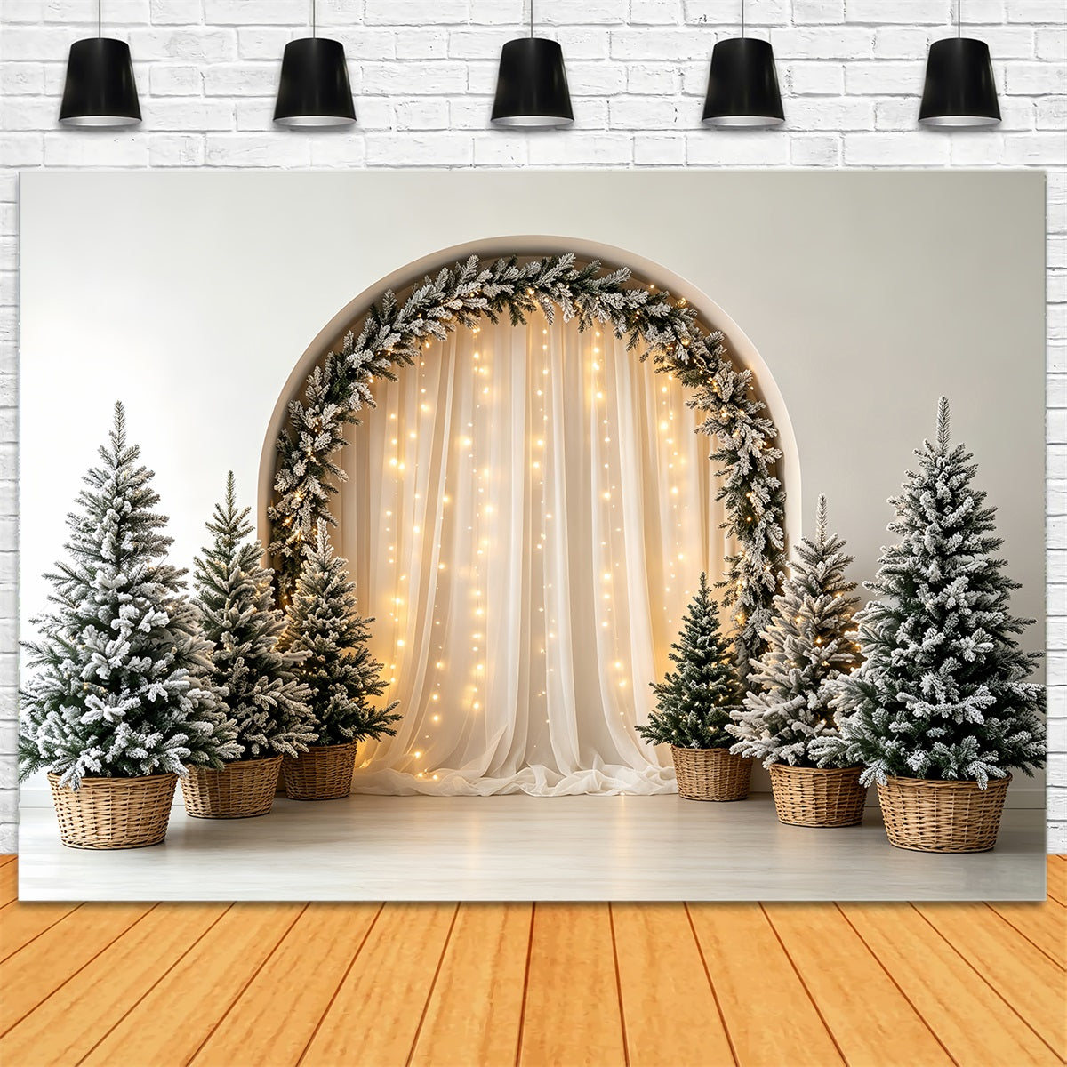 Boho Christmas Backdrop Frosted Arch Pine Trees Photography Christmas Backdrop CSH68-66