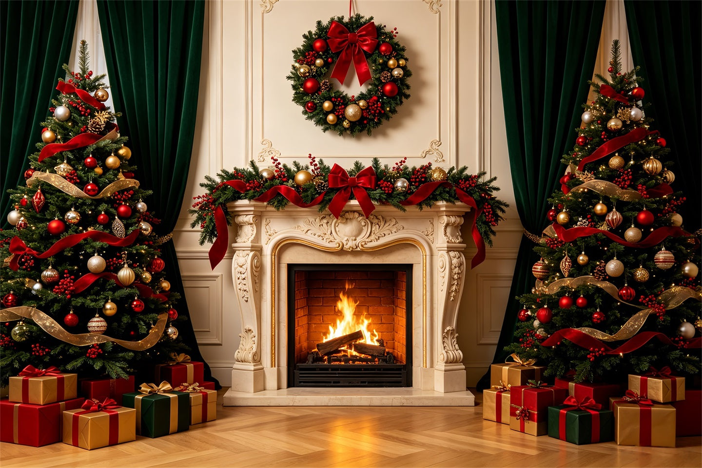 Christmas Fireplace Backdrop Elegant Wall Mantel Photography Backdrops Christmas CSH68-67