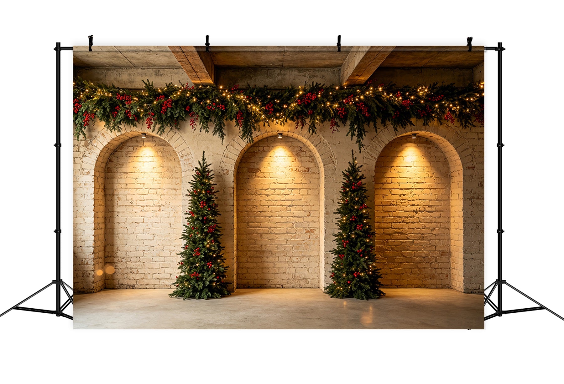 Christmas Wall Backdrop Brick Arch Garland Trees Photo Backdrops Christmas CSH68-68