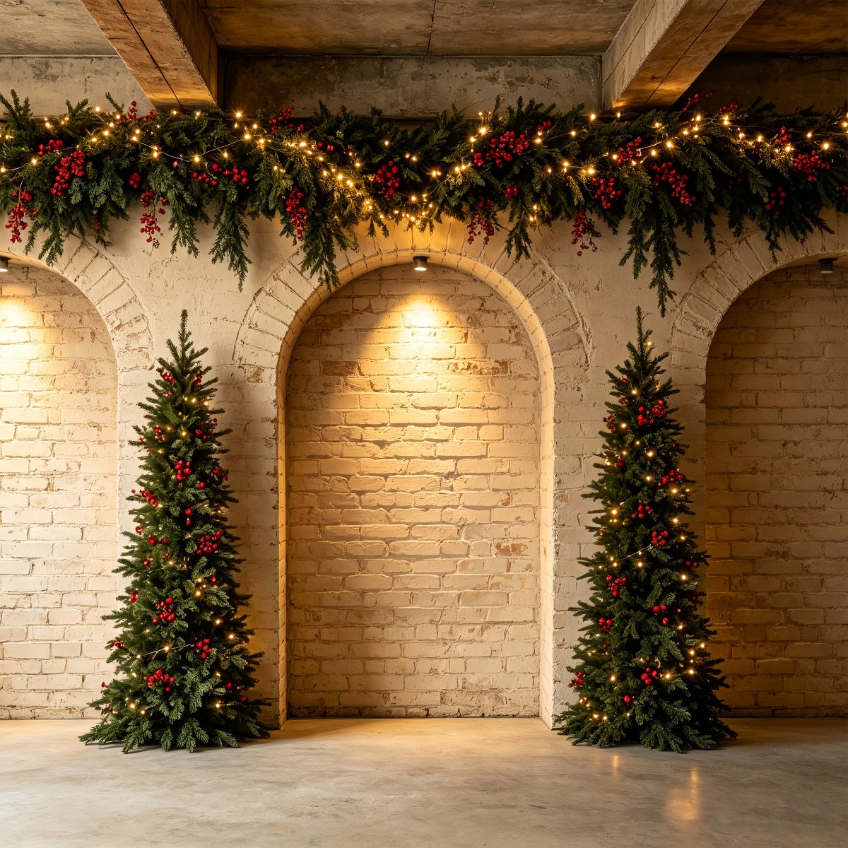 Christmas Wall Backdrop Brick Arch Garland Trees Photo Backdrops Christmas CSH68-68