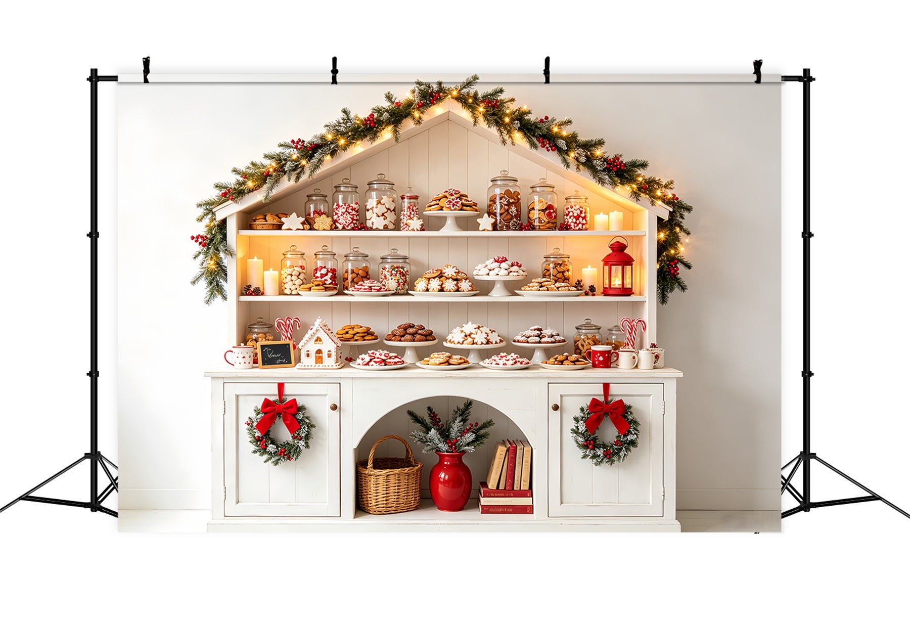 Christmas Bakery Backdrop White Candy Cottage Shelf Christmas Studio Backdrop CSH68-70