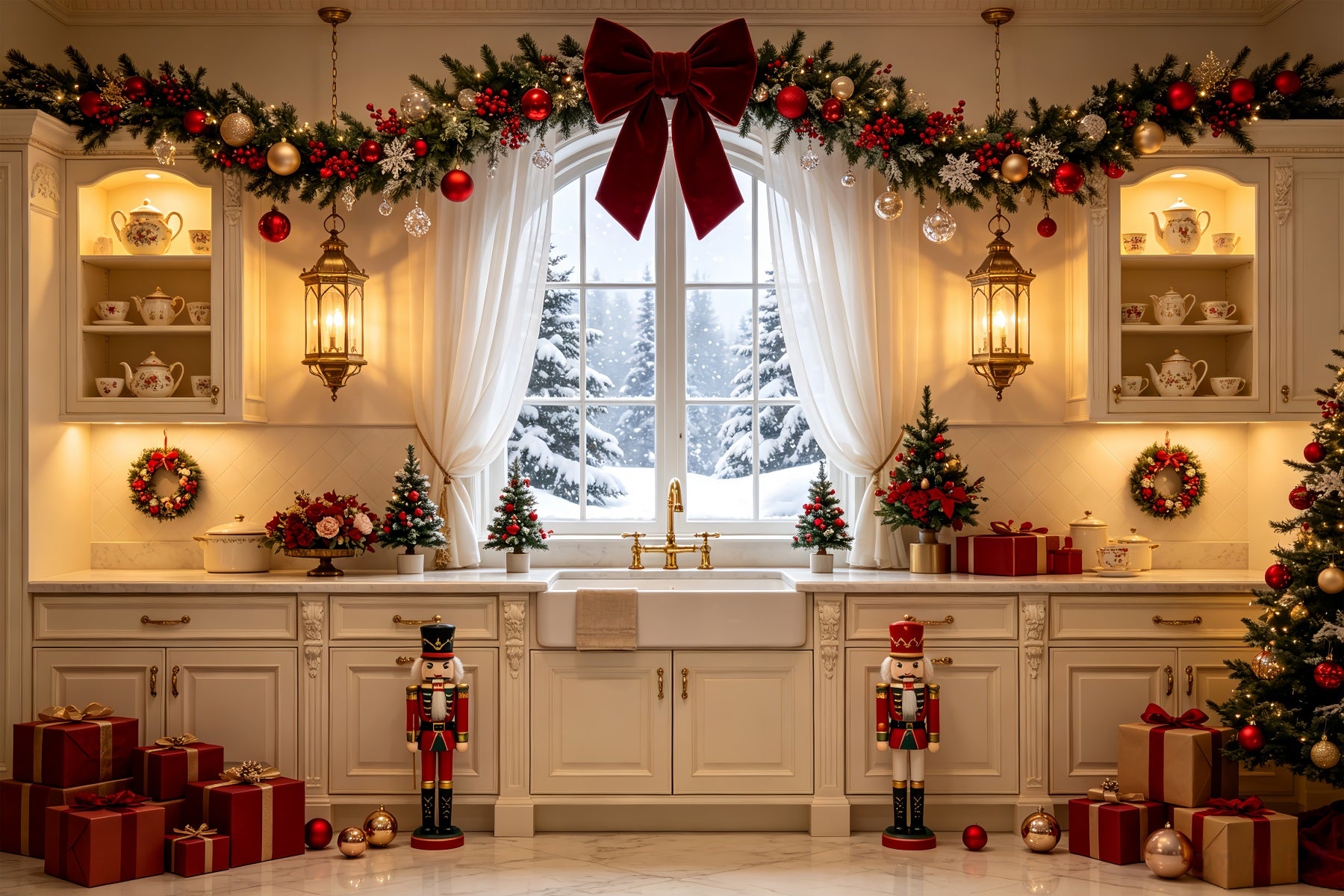 Kitchen Christmas Backdrop Red Gift Box Display Studio Christmas Backdrop CSH68-77