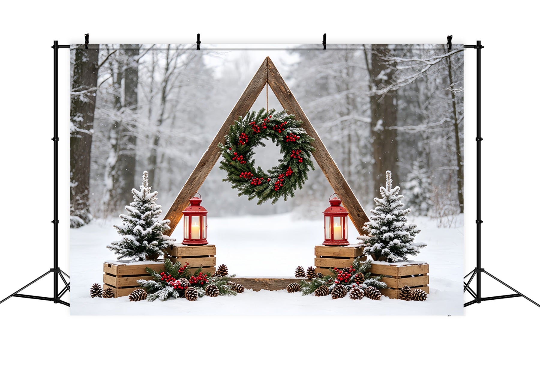 Christmas Forest Backdrop Rustic Forest Arch Wreath Studio Christmas Backdrops CSH68-78