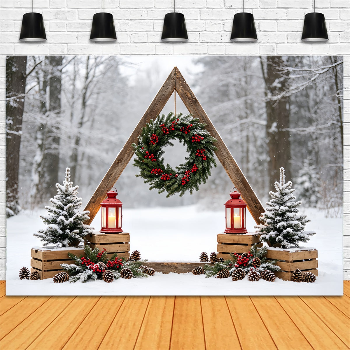 Christmas Forest Backdrop Rustic Forest Arch Wreath Studio Christmas Backdrops CSH68-78
