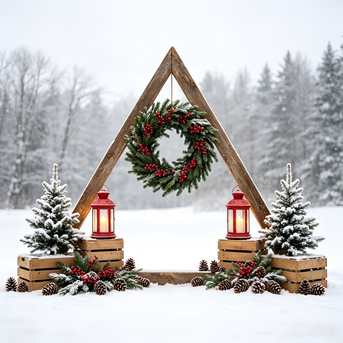 Christmas Forest Backdrop Rustic Forest Arch Wreath Studio Christmas Backdrops CSH68-78