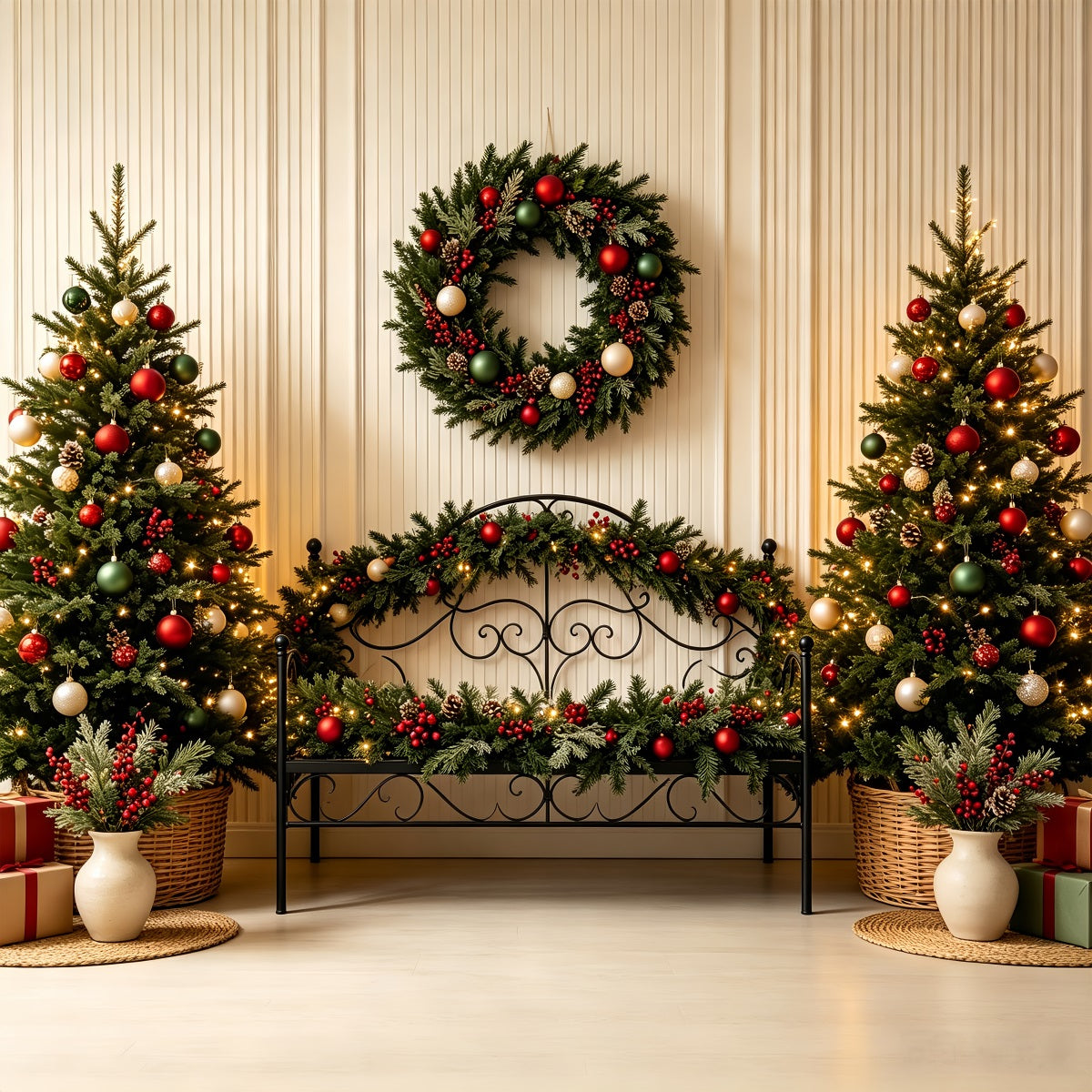 Christmas Headboard Backdrop Classic Greenery Bed Decor Muslin Backdrop Christmas CSH68-86