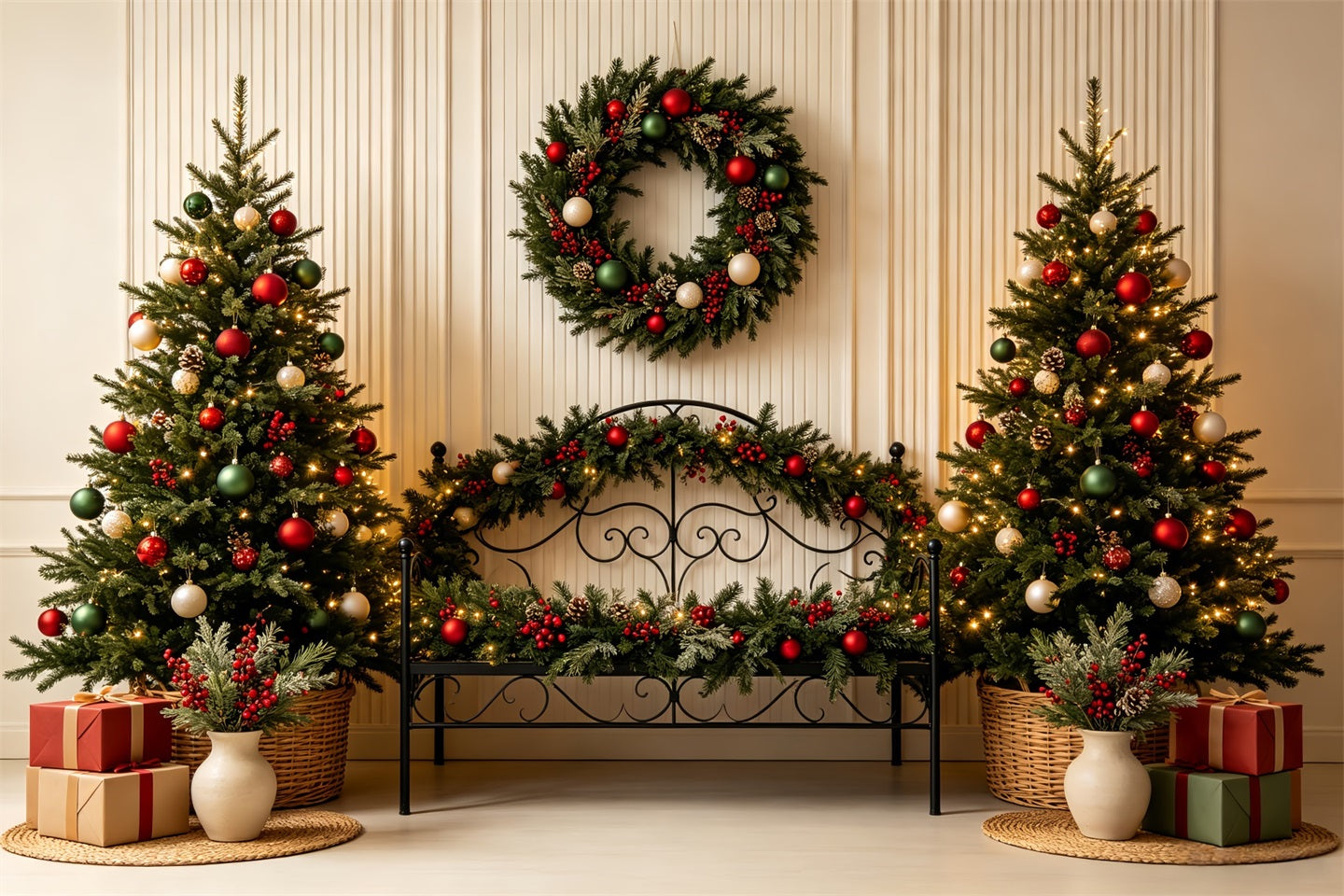 Christmas Headboard Backdrop Classic Greenery Bed Decor Muslin Backdrop Christmas CSH68-86