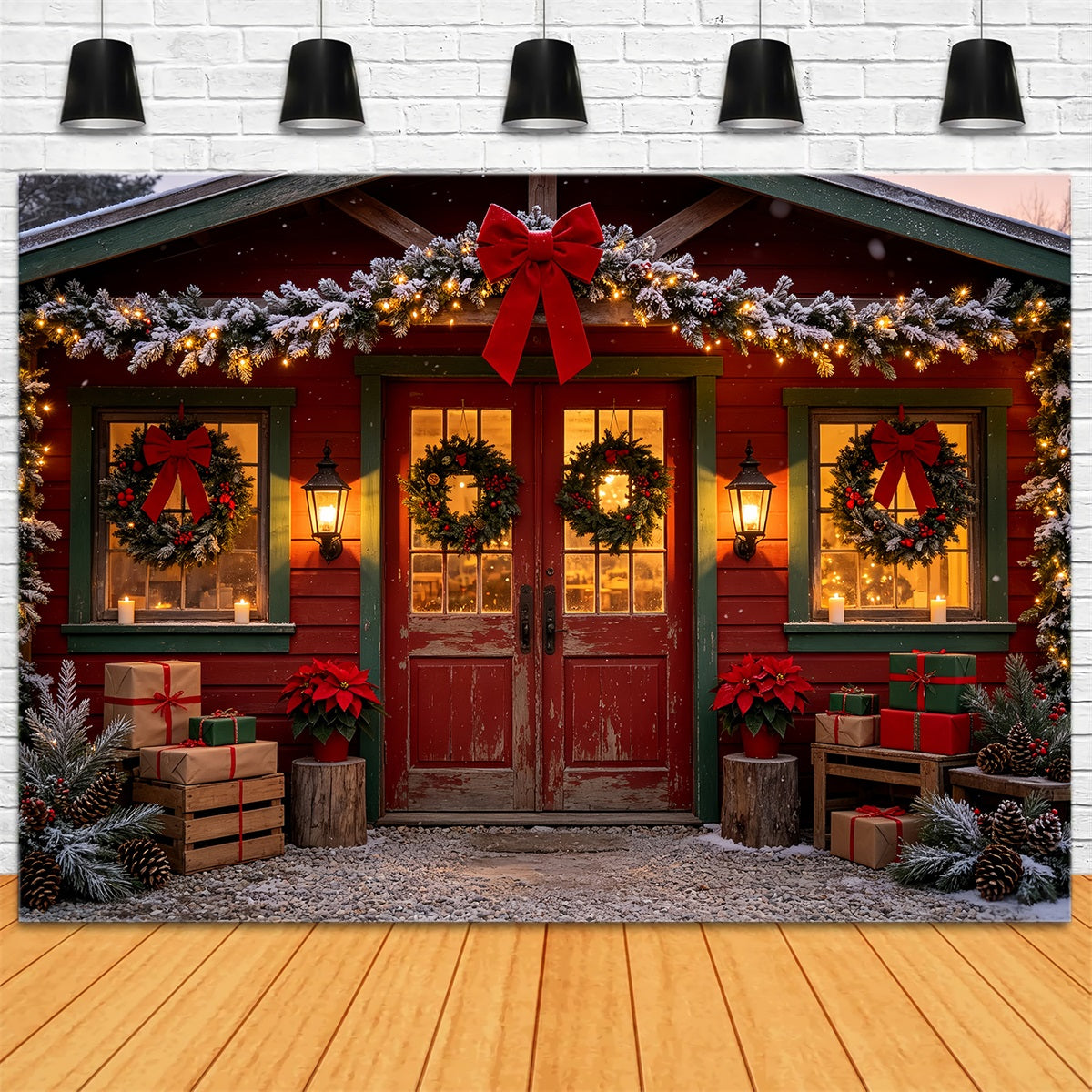 Christmas Cabin Backdrop Rustic House Door Decor Christmas Muslin Backdrops CSH68-88