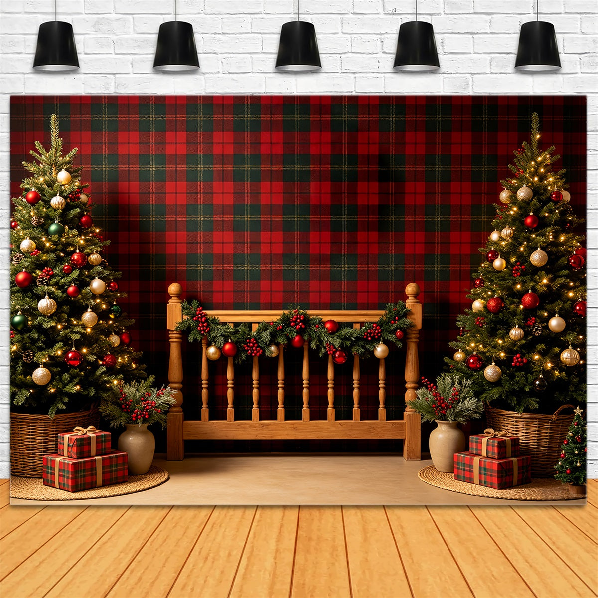 Christmas Headboard Backdrop Plaid Christmas Bedroom Decor Christmas Photo Backdrops CSH68-92