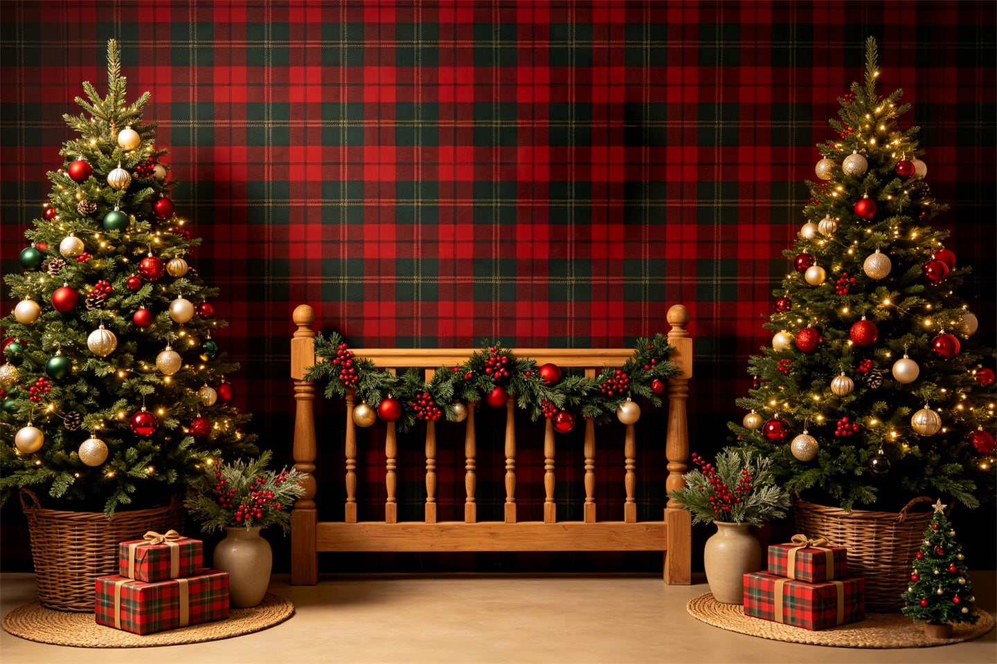 Christmas Headboard Backdrop Plaid Christmas Bedroom Decor Christmas Photo Backdrops CSH68-92