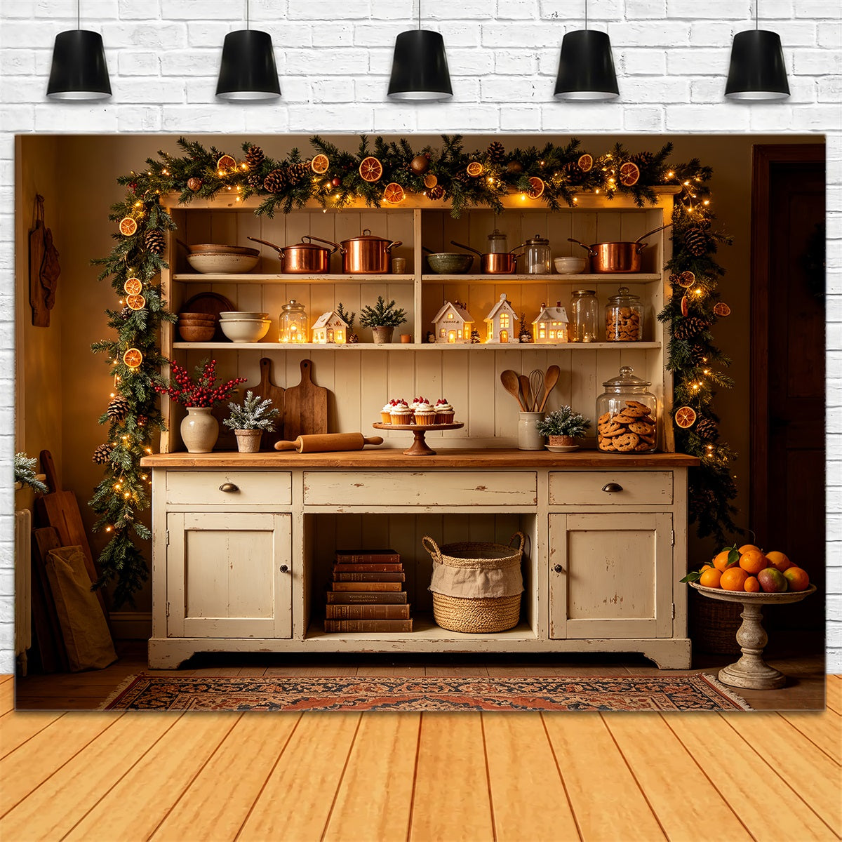 Christmas Kitchen Backdrop Rustic Orange Garland Kitchen Backdrop Christmas CSH68-93