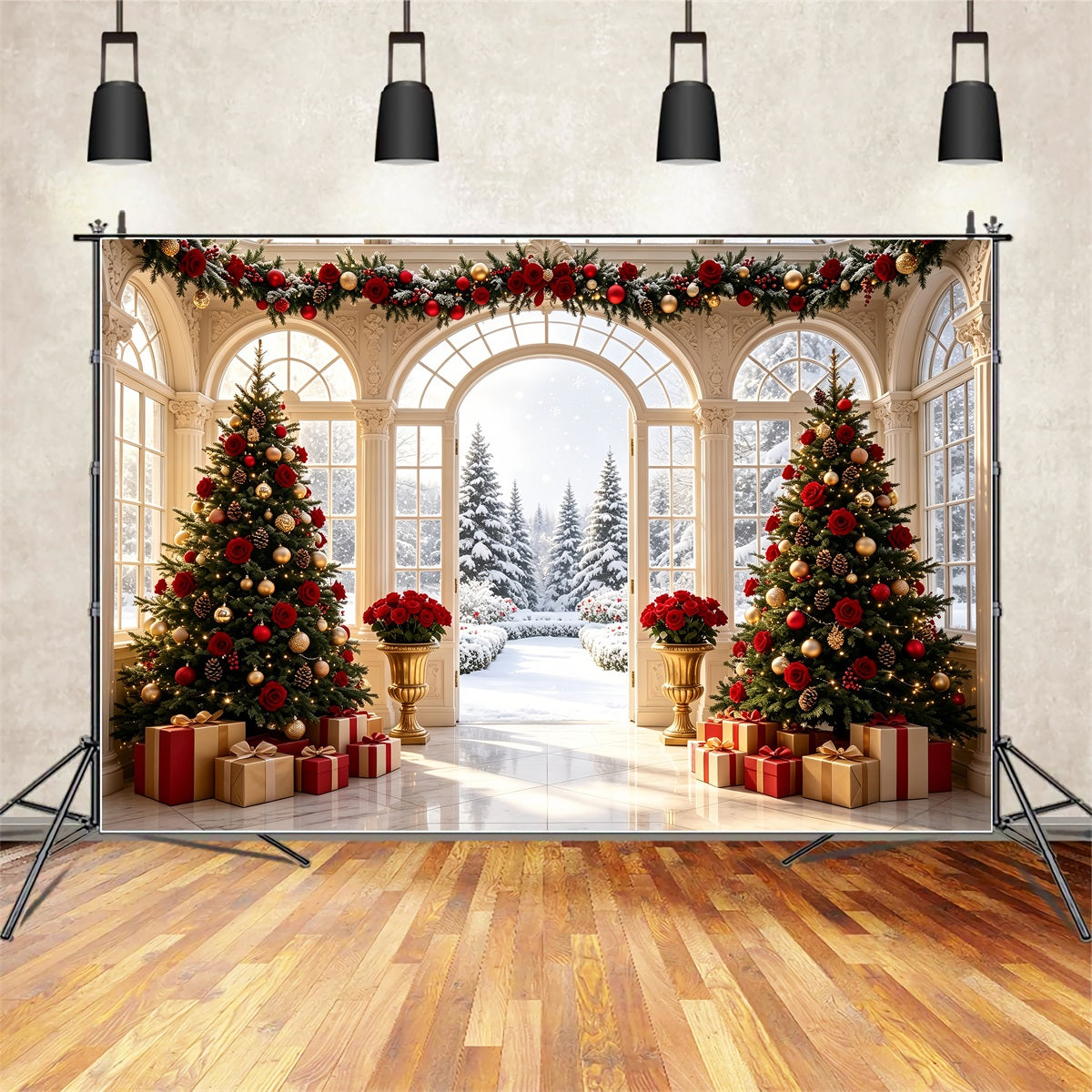 Christmas Door Backdrop Rose Conservatory Snow View Large Christmas Backdrop CSH69-1