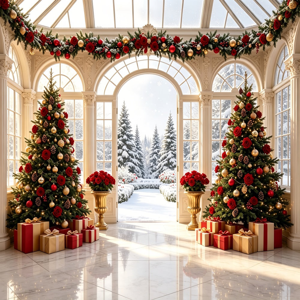 Christmas Door Backdrop Rose Conservatory Snow View Large Christmas Backdrop CSH69-1
