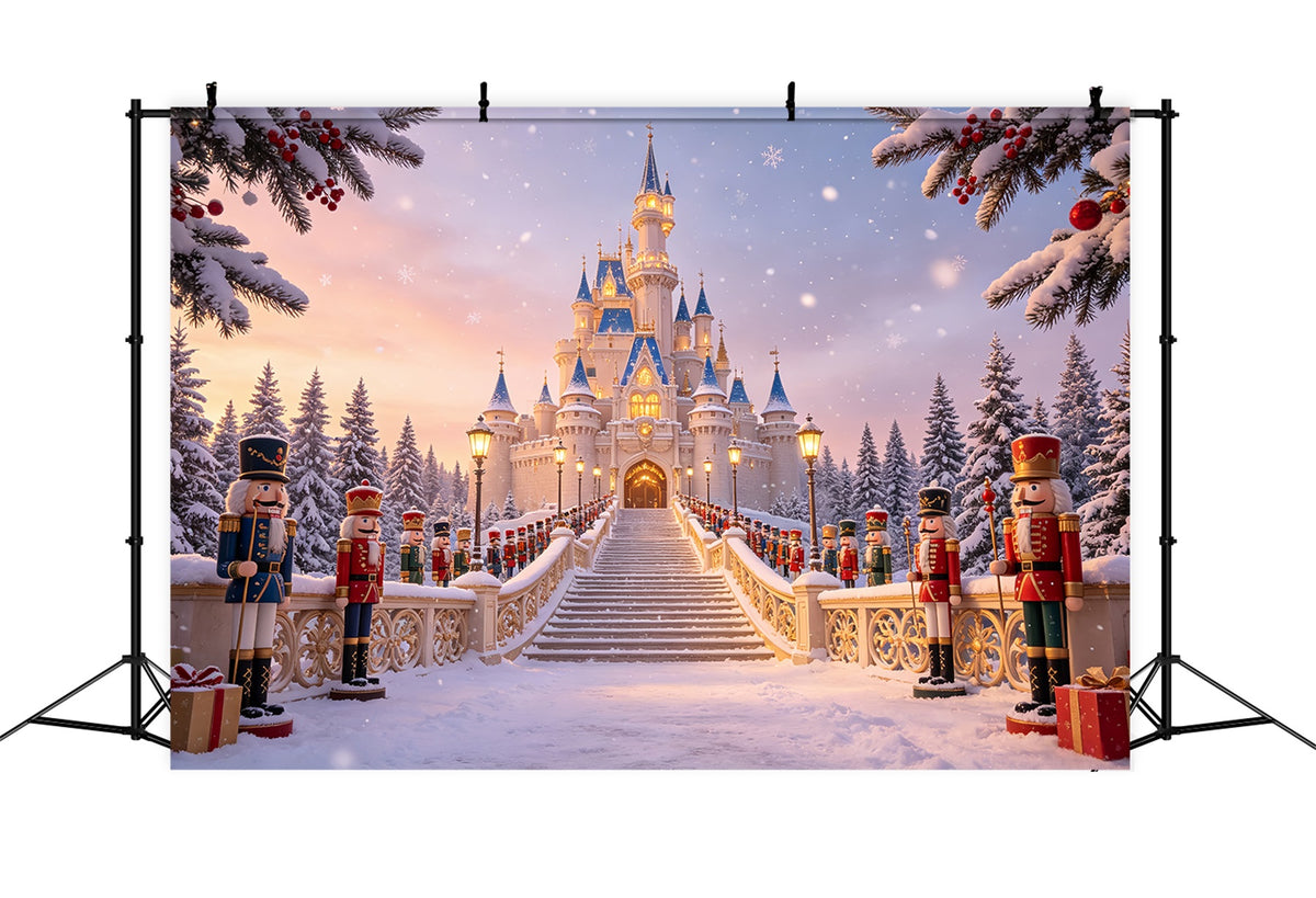 Christmas Nutcracker Backdrop Snowy Forest Castle Entrance Studio Backdrops Christmas CSH69-10