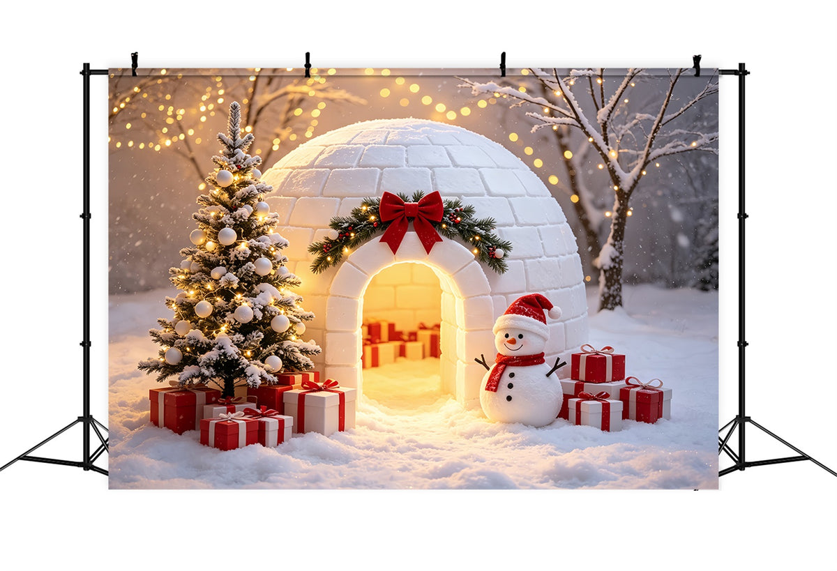North Pole Photo Backdrop Snowy Igloo Snowman Display Santa Claus Backdrop CSH69-101