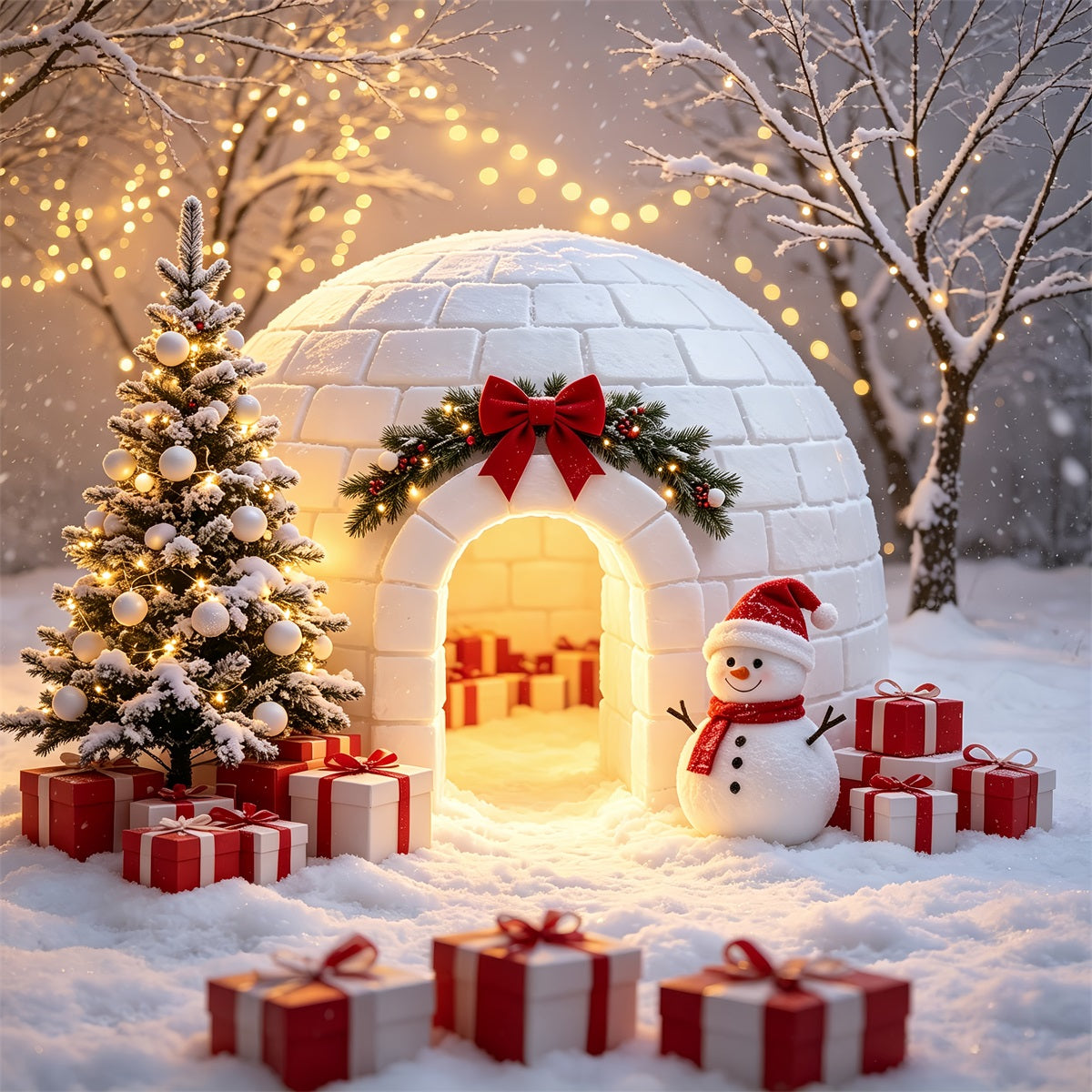 North Pole Photo Backdrop Snowy Igloo Snowman Display Santa Claus Backdrop CSH69-101