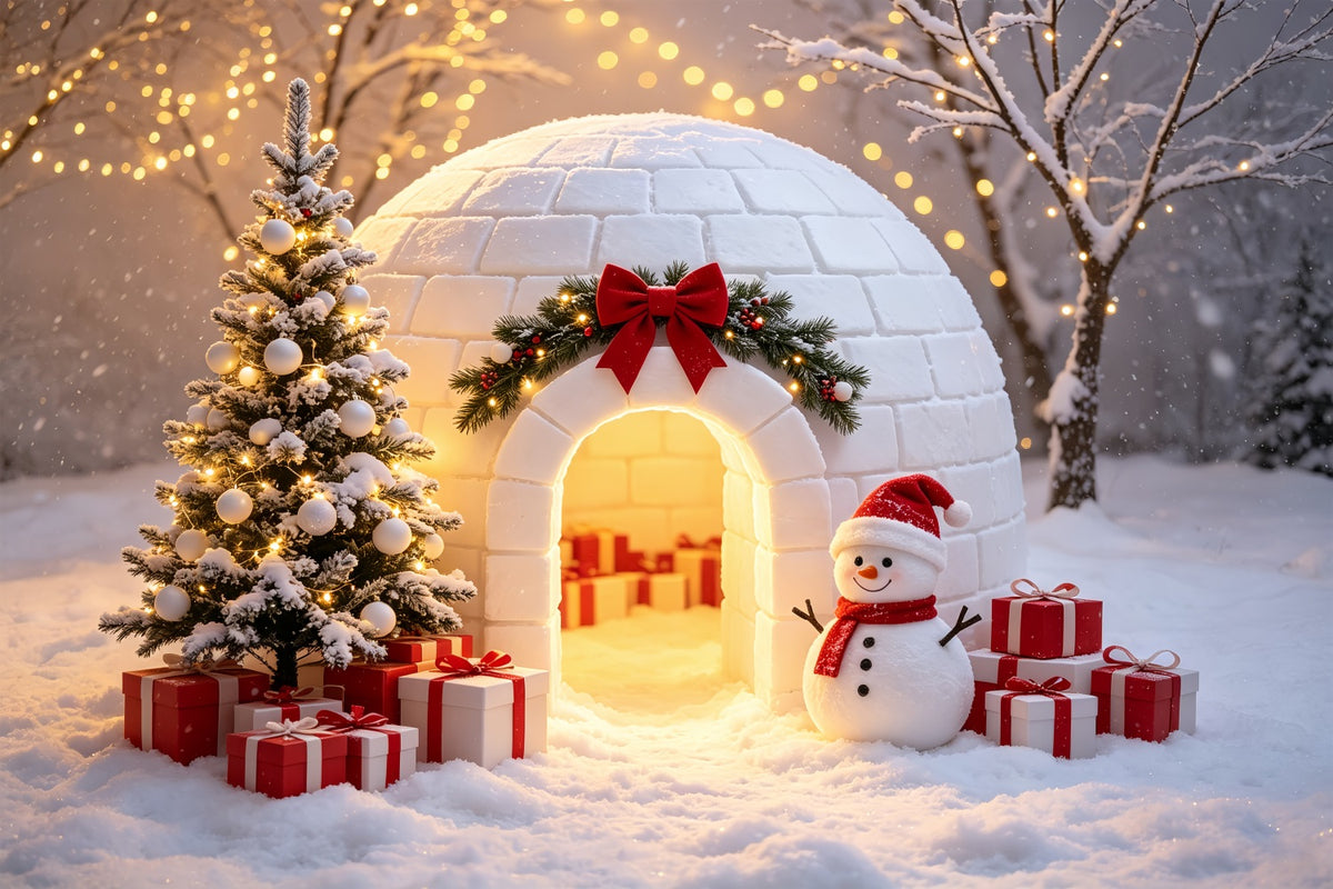 North Pole Photo Backdrop Snowy Igloo Snowman Display Santa Claus Backdrop CSH69-101