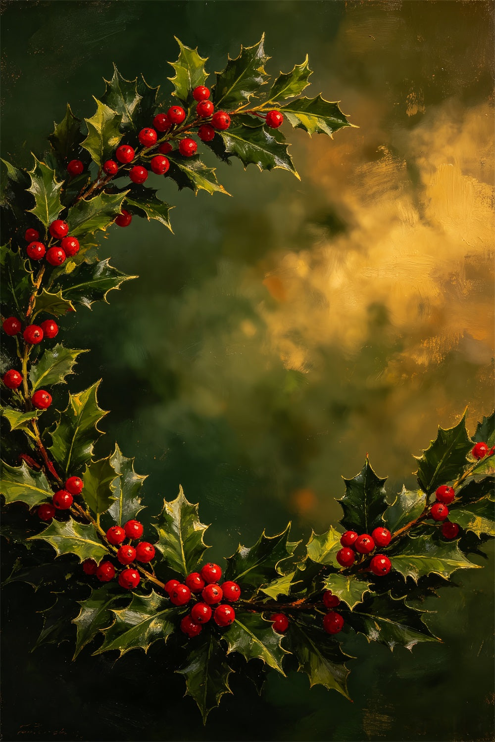 Christmas Portrait Backdrop Holly Berry Painted Wreath Christmas Picture Backdrop CSH69-103