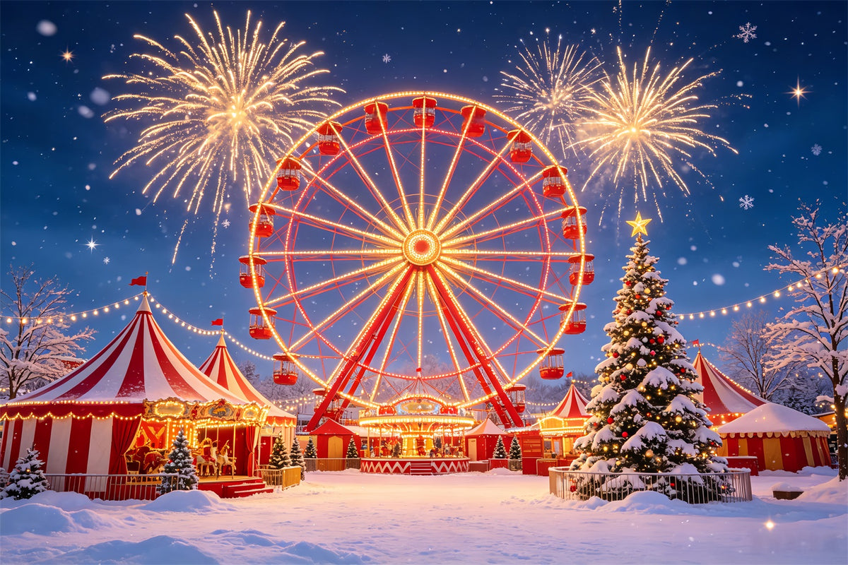 Christmas Backdrop For Party Snowy Ferris Wheel Fireworks Christmas Party Backdrop CSH69-105