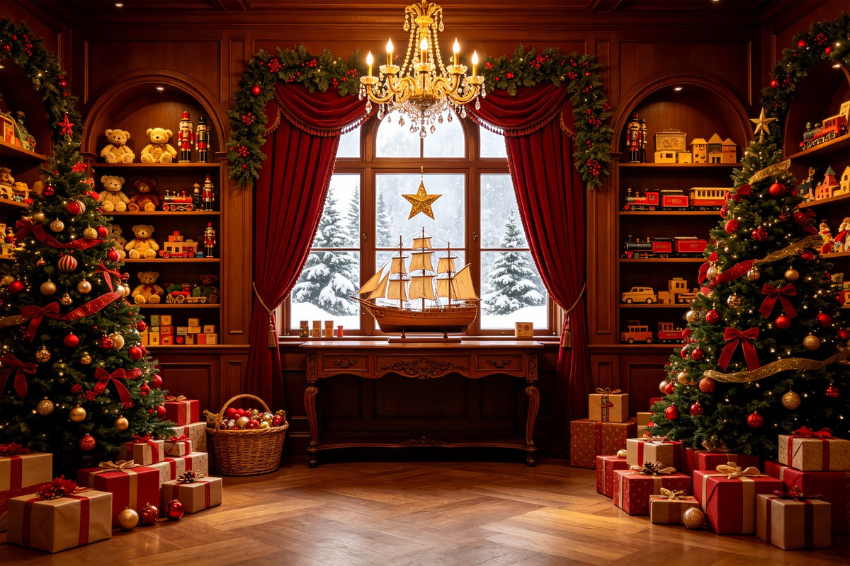 Christmas Party Backdrop Elegant Toy Library Display Photo Christmas Backdrops CSH69-12