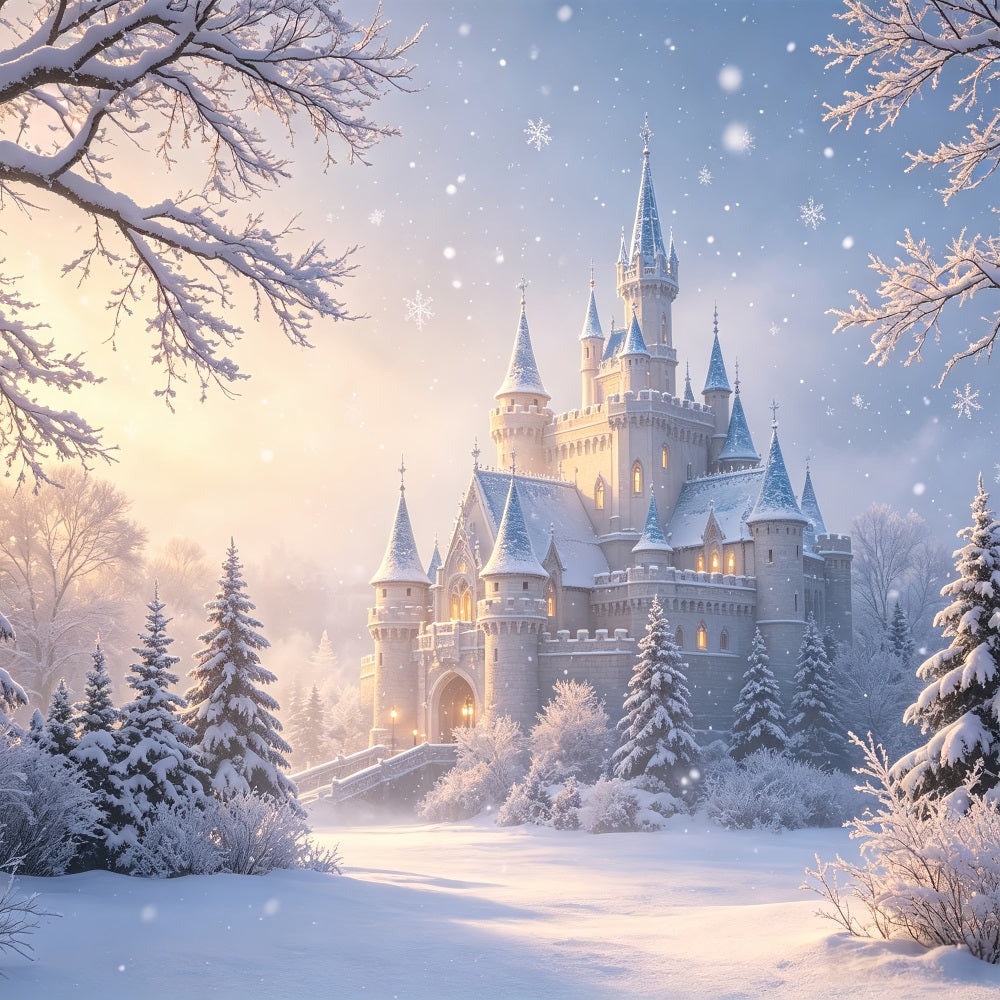 Christmas Wonderland Backdrop Snowy Castle Winter Forest Christmas Studio Backdrops CSH69-13