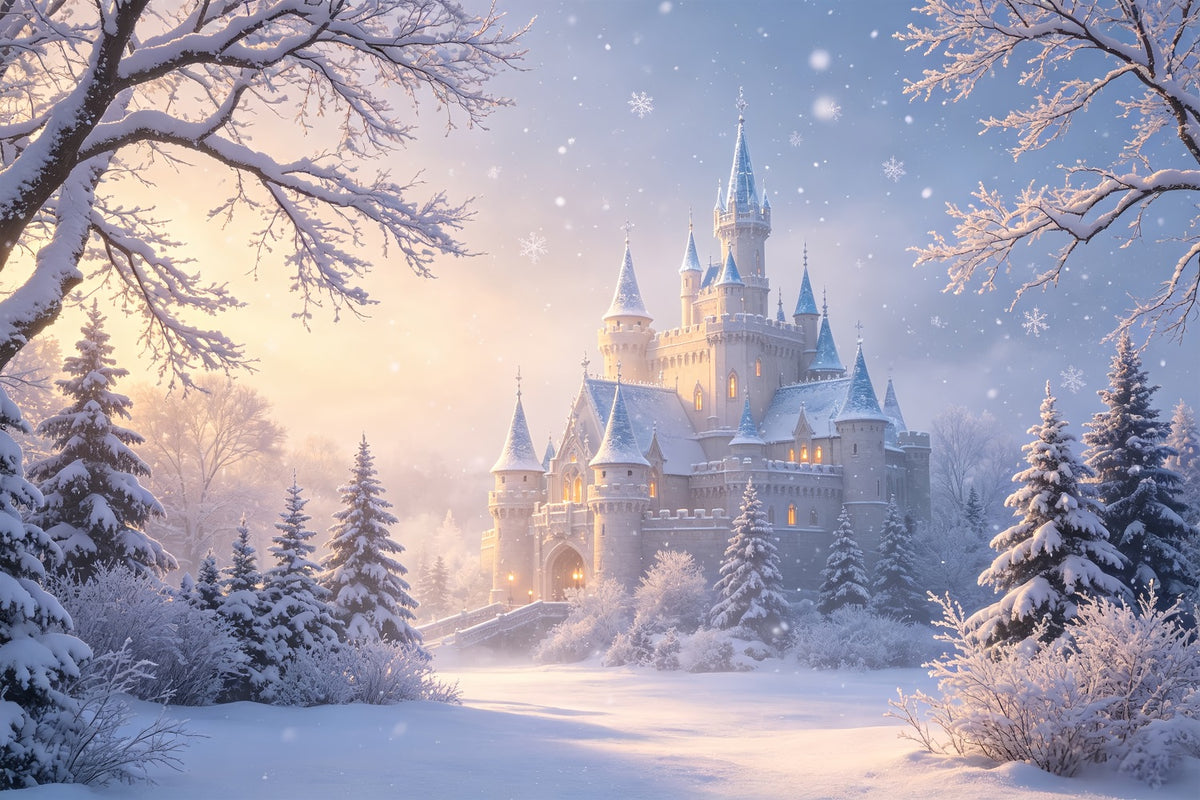 Christmas Wonderland Backdrop Snowy Castle Winter Forest Christmas Studio Backdrops CSH69-13