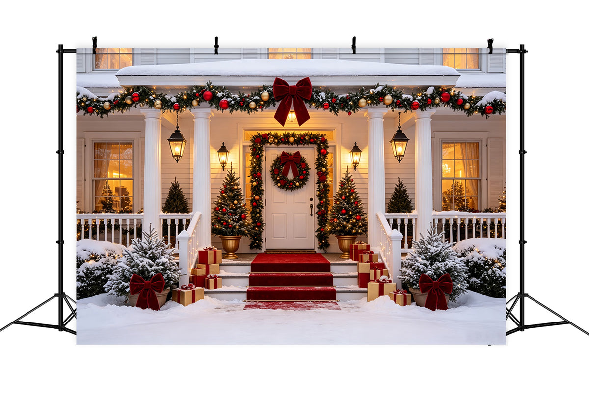 Christmas House Backdrop Elegant Snowy Porch Entrance Wall Christmas Backdrop CSH69-16