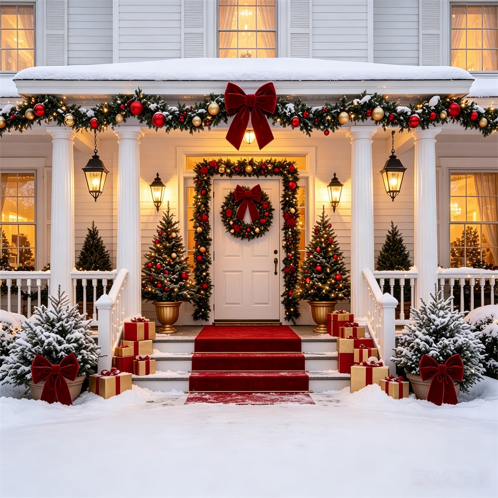 Christmas House Backdrop Elegant Snowy Porch Entrance Wall Christmas Backdrop CSH69-16