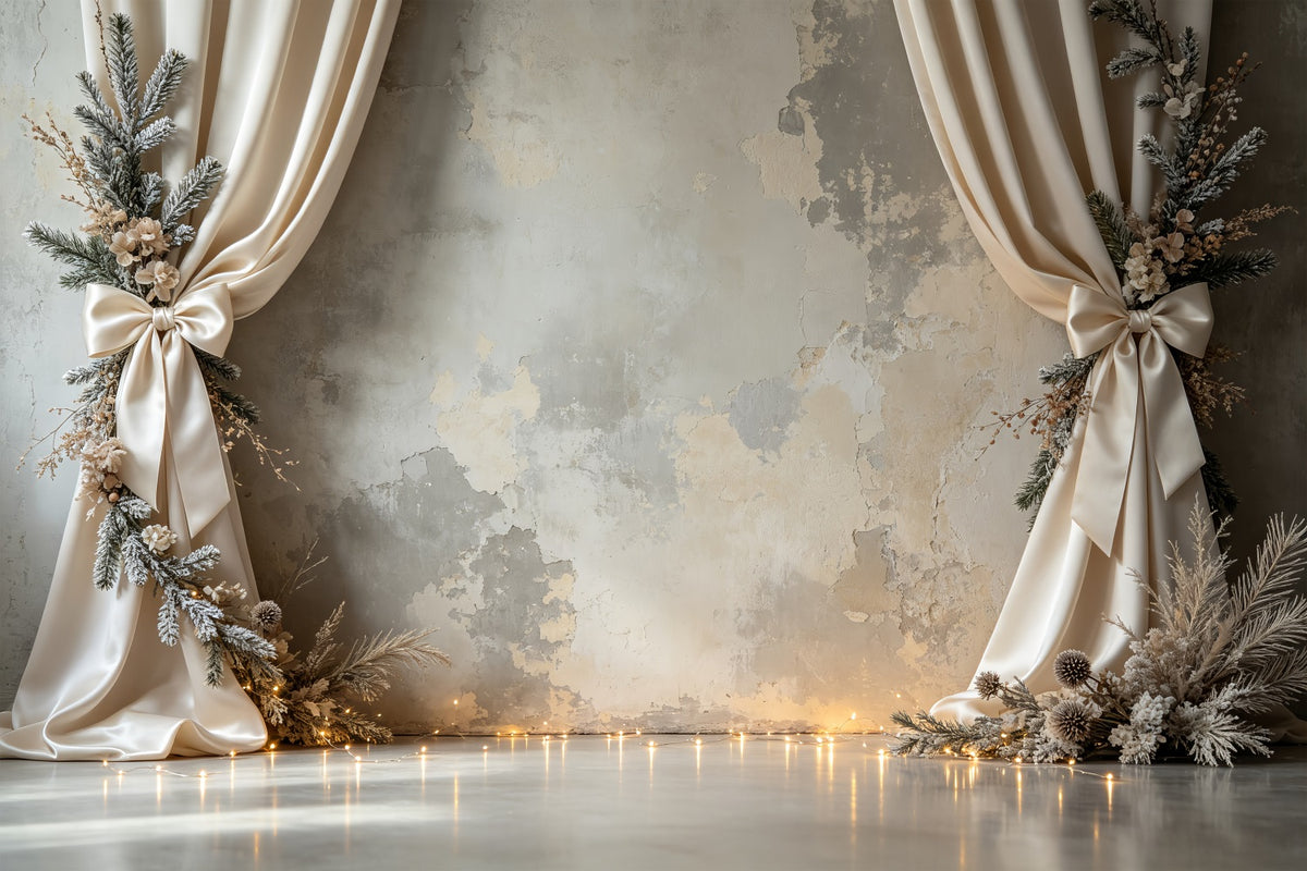 Christmas Wall Backdrops Ivory Draped Floral Arch Indoor Christmas Backdrops CSH69-19