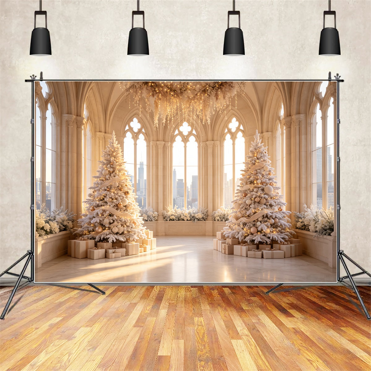 Victorian Christmas Backdrop White Cathedral Hall Professional Christmas Backdrop CSH69-20