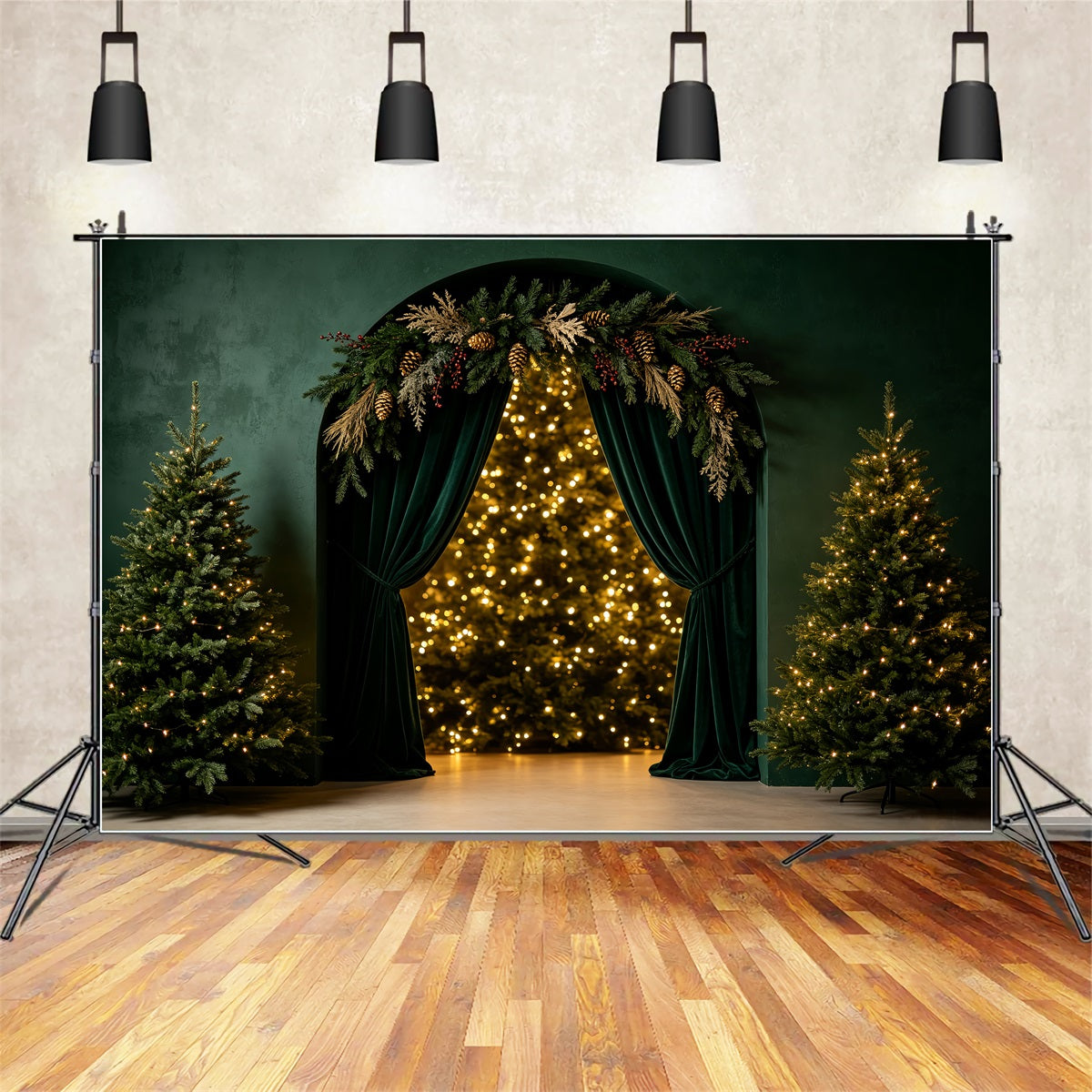 Christmas Bokeh Backdrop Emerald Arch Tree Glow Christmas Muslin Backdrops CSH69-25