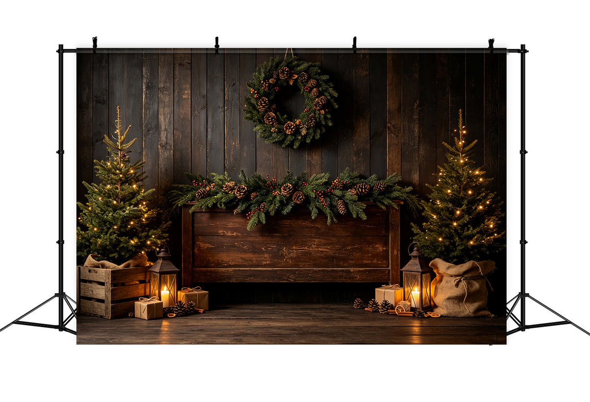Wooden Christmas Backdrop Rustic Pine Lantern Display Backdrop Christmas CSH69-30