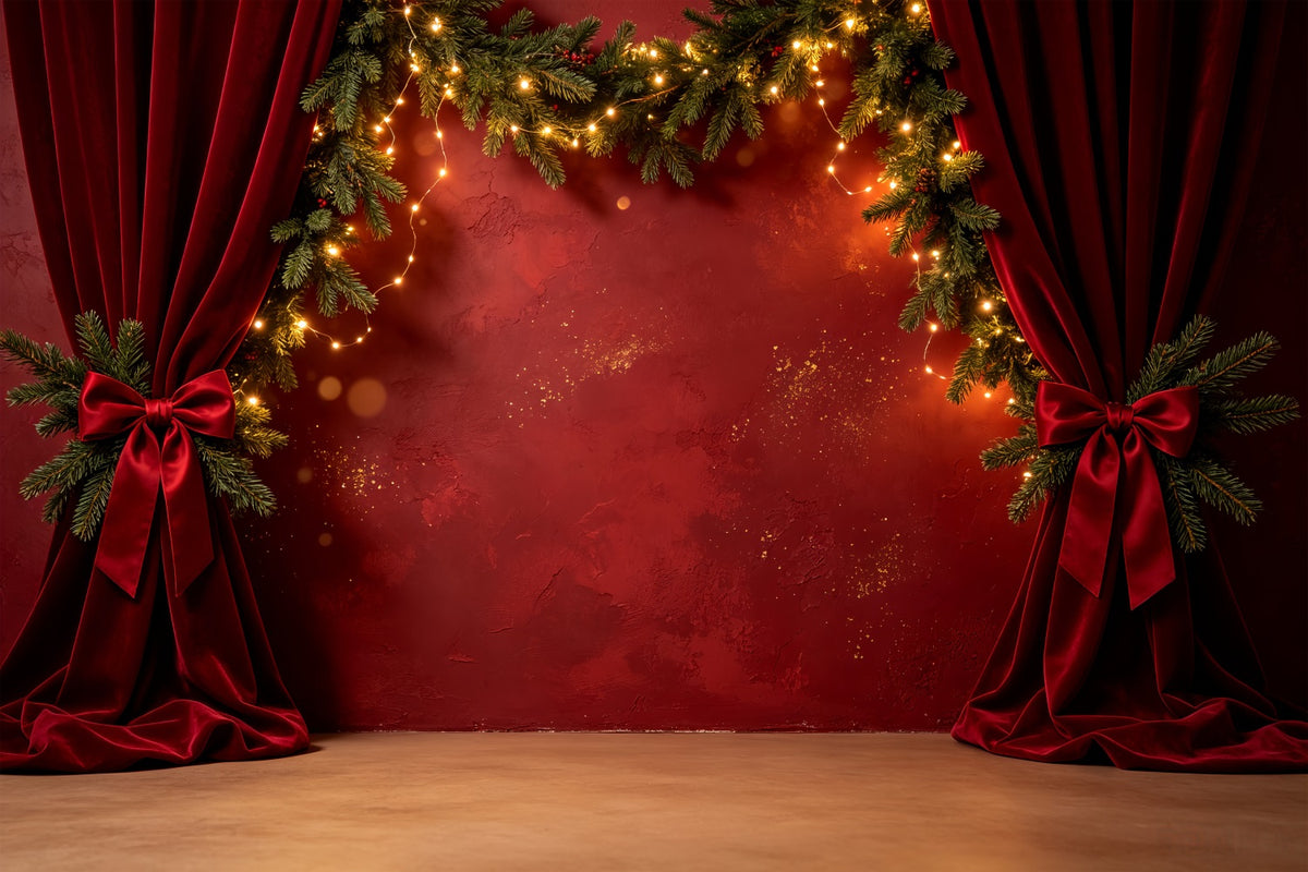 Christmas Wall Backdrop Red Velvet Garland Stage Christmas Photography Backdrops CSH69-33