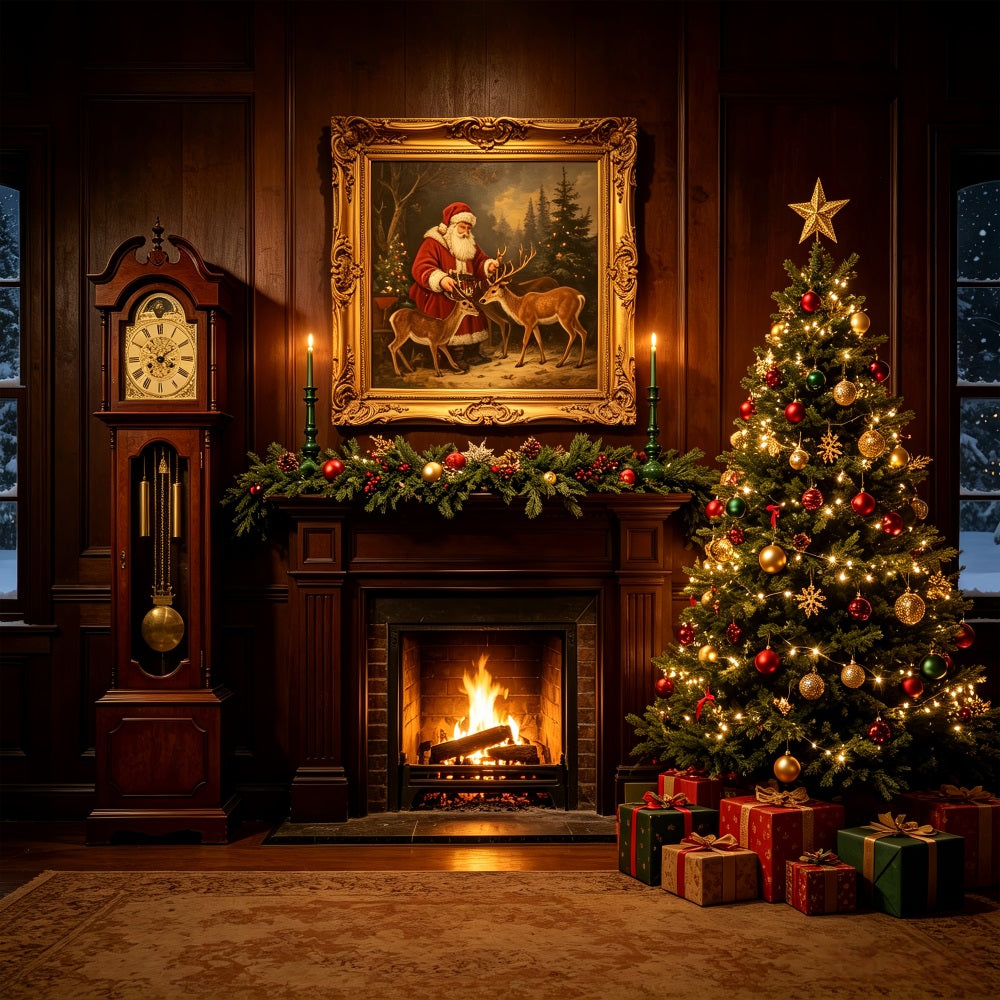 Fireplace Christmas Backdrop Santa Portrait Hearth Room Large Christmas Backdrop CSH69-38