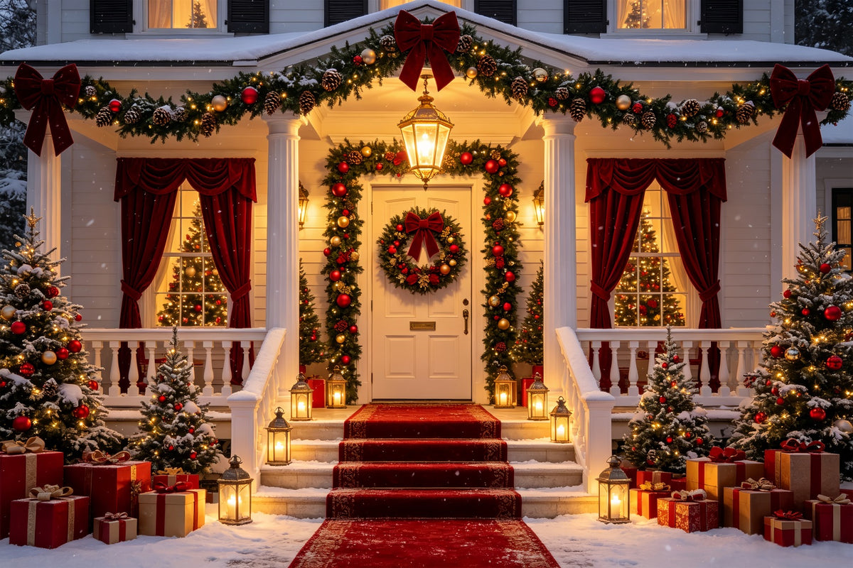 Night Before Christmas Backdrop Red Carpet Porch Entrance Photography Christmas Backdrop CSH69-40