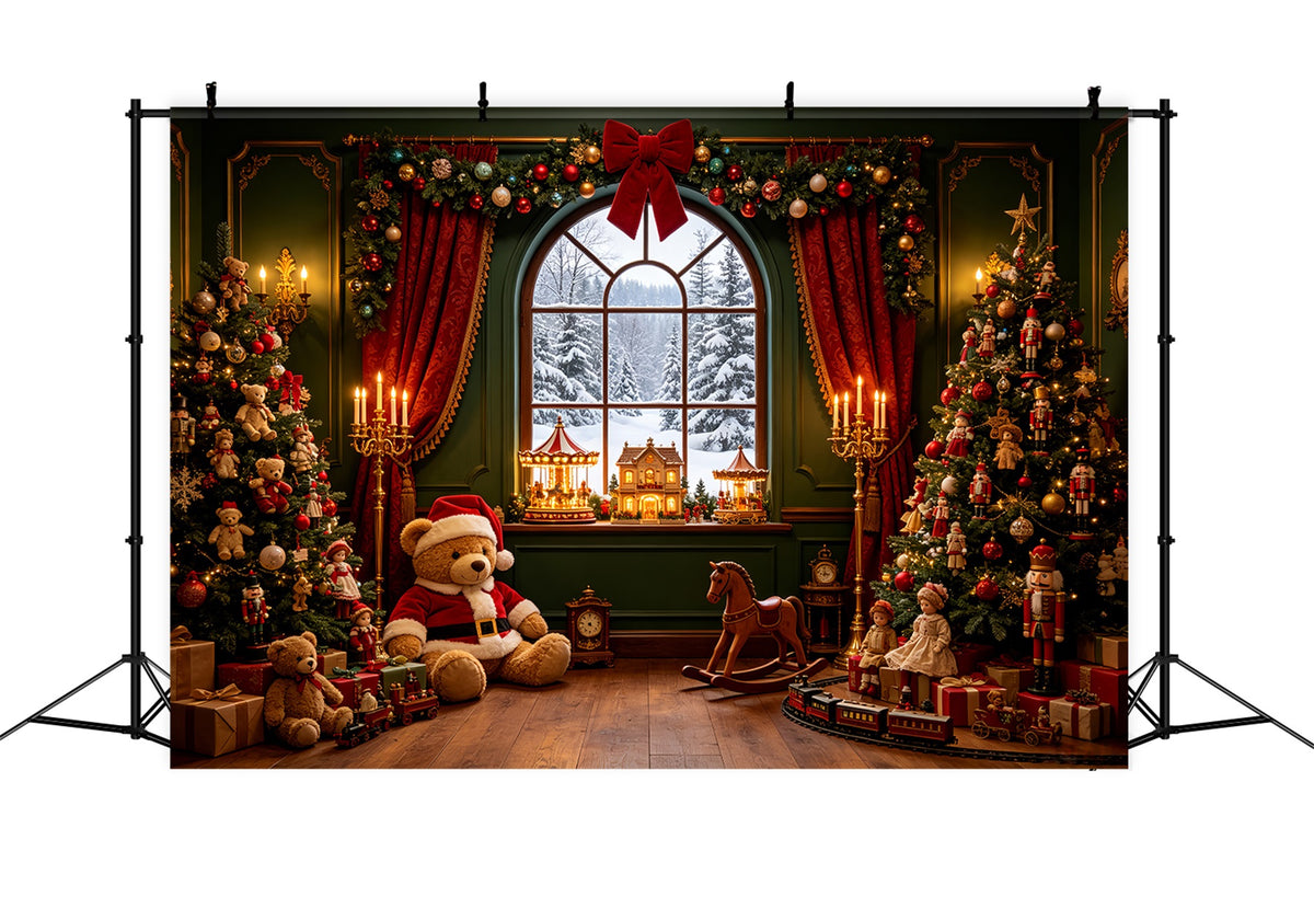 Vintage Christmas Backdrop Toyland Window Teddy Parlor Photography Backdrops Christmas CSH69-41
