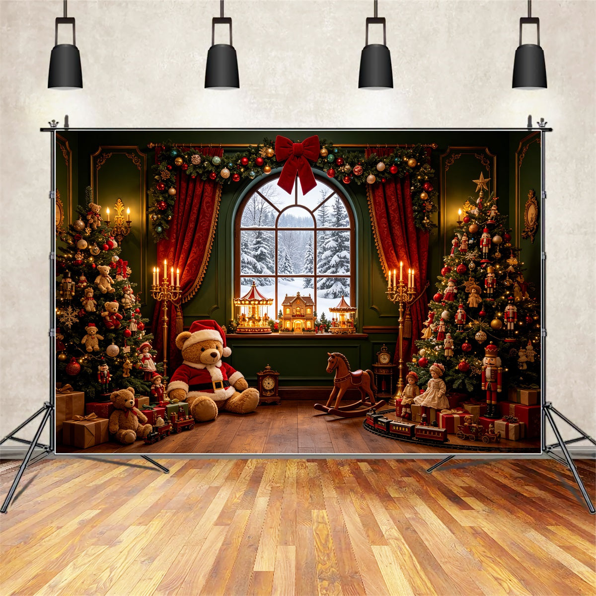 Vintage Christmas Backdrop Toyland Window Teddy Parlor Photography Backdrops Christmas CSH69-41